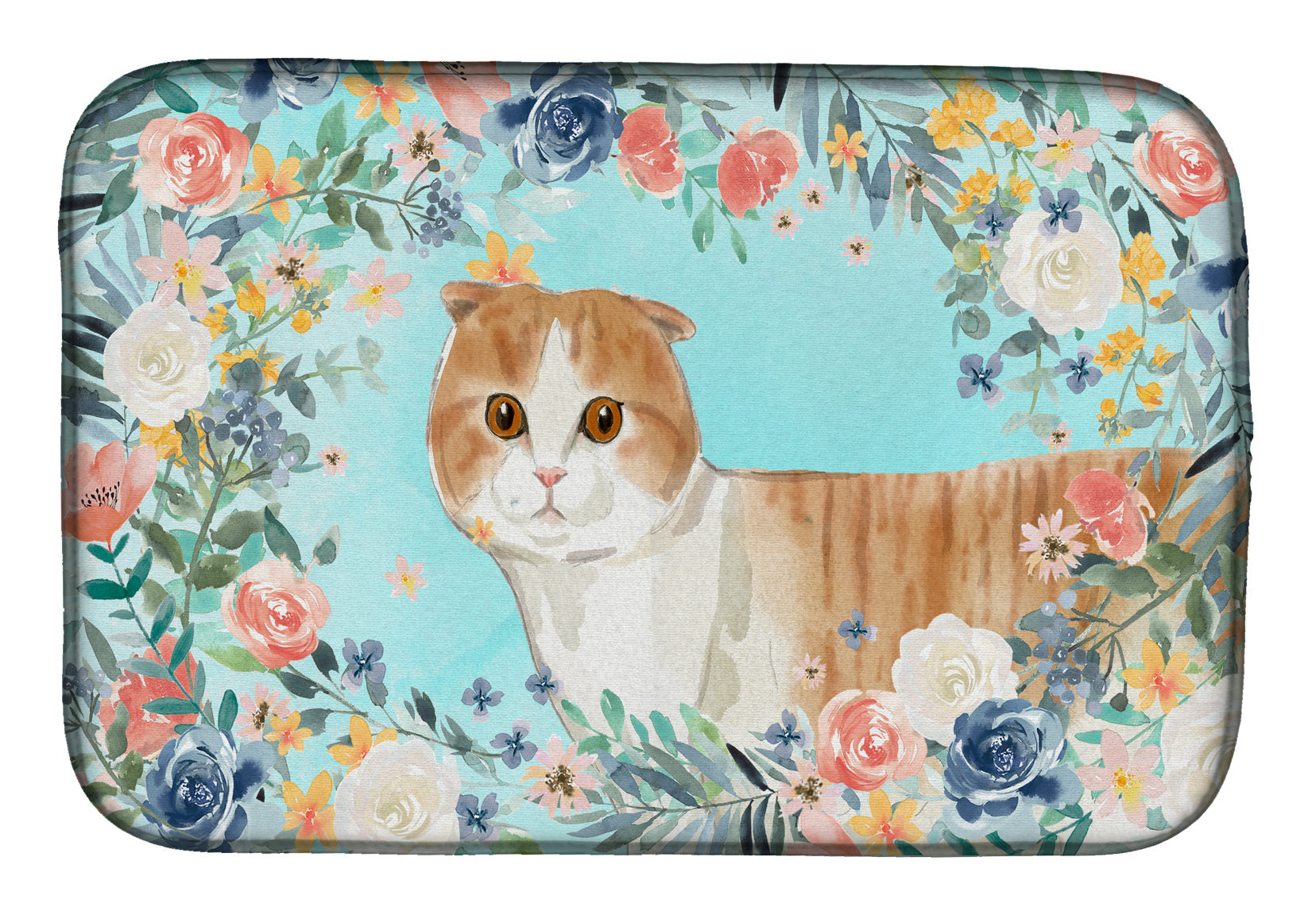Scottish Fold Spring Flowers Dish Drying Mat Absorbent Dish Drying Mat Pad for Kitchen Counter Dish Drainer Mat for Countertop, 14 x 21", Multicolor