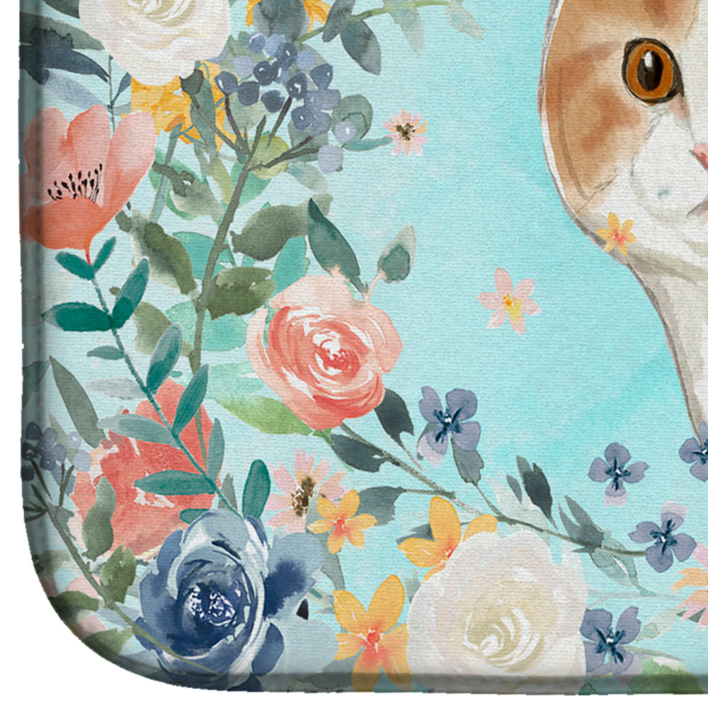 Scottish Fold Spring Flowers Dish Drying Mat Absorbent Dish Drying Mat Pad for Kitchen Counter Dish Drainer Mat for Countertop, 14 x 21", Multicolor