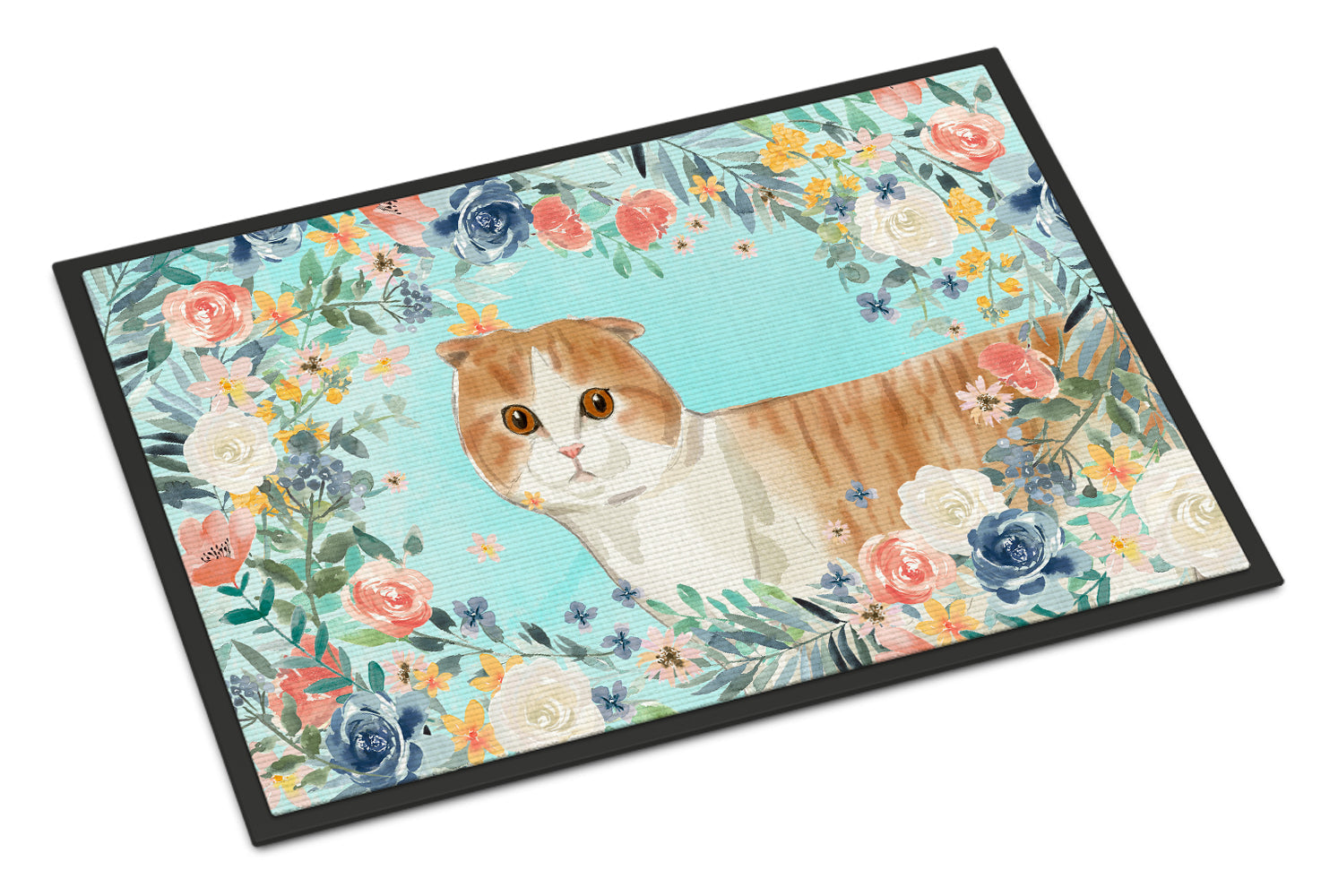 Scottish Fold Spring Flowers Doormat Indoor Outdoor 18H X 27W Front Door Mat Rugs for Entryway, Non Slip Washable