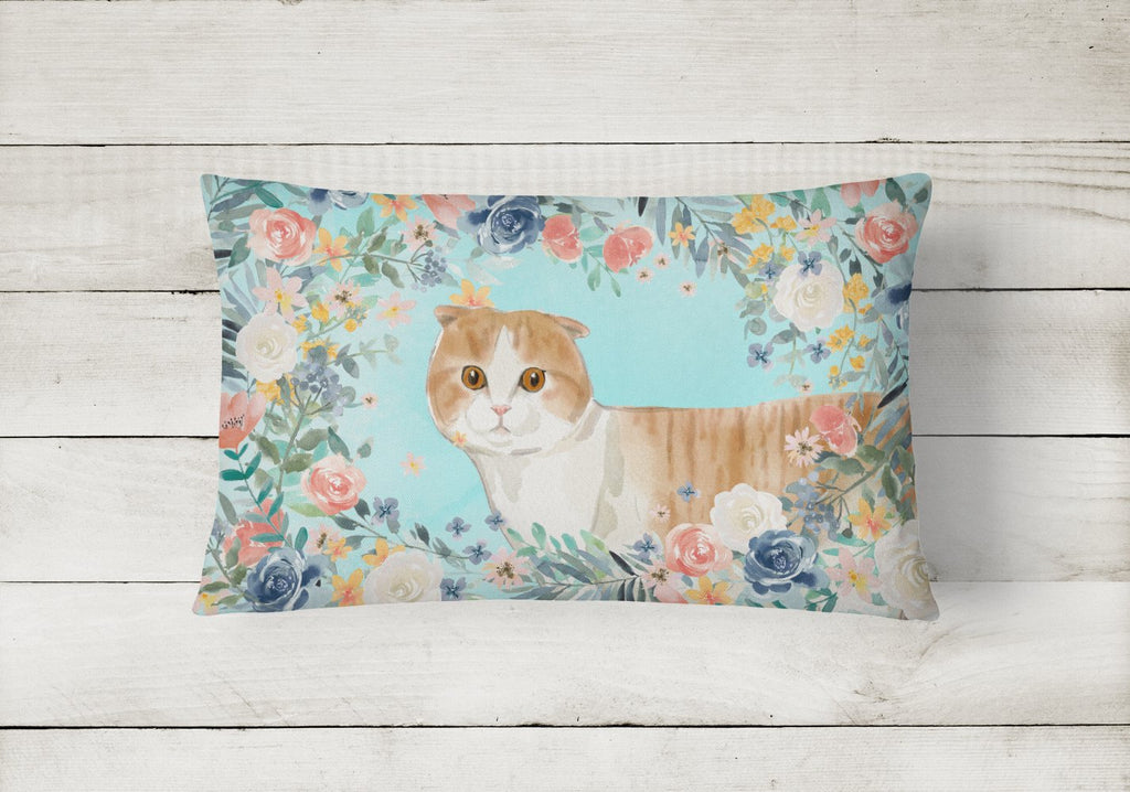 Scottish Fold Spring Flowers Decorative Throw Pillow 12x16 Indoor Outdoor Accent Cushion, Fabric Cover with Insert for Sofa, Bed, Porch & Living Room