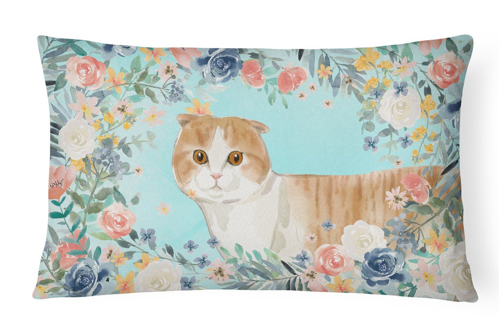 Scottish Fold Spring Flowers Decorative Throw Pillow 12x16 Indoor Outdoor Accent Cushion, Fabric Cover with Insert for Sofa, Bed, Porch & Living Room