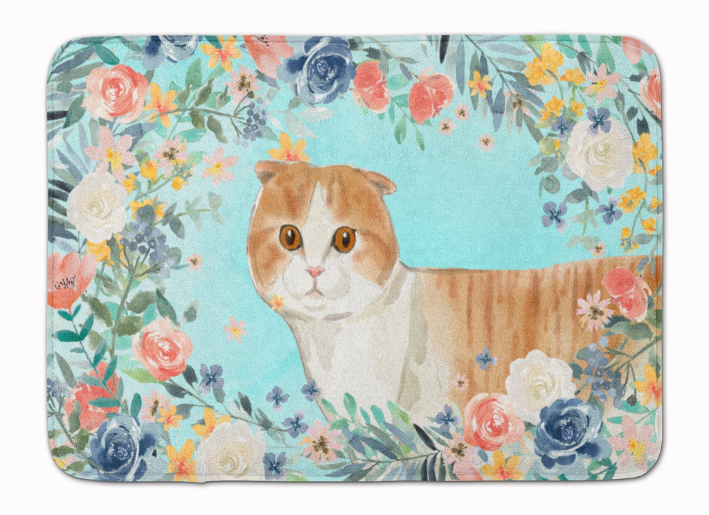 Scottish Fold Spring Flowers Memory Foam Kitchen Mat Machine Washable Anti-Fatigue Cushion Comfort Bath or Kitchen Rug