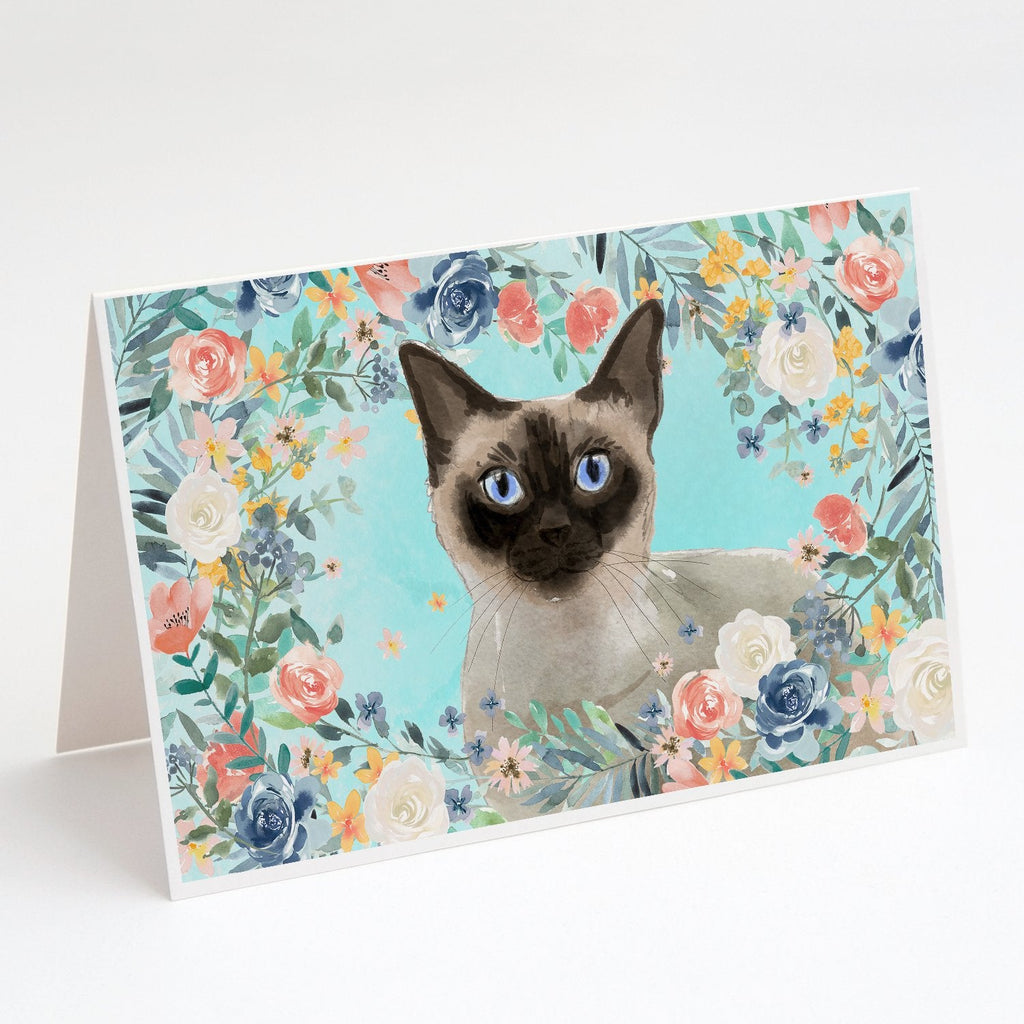 Siamese Spring Flowers Greeting Cards Pack of 8 Blank Cards with Envelopes Whimsical A7 Size 5x7