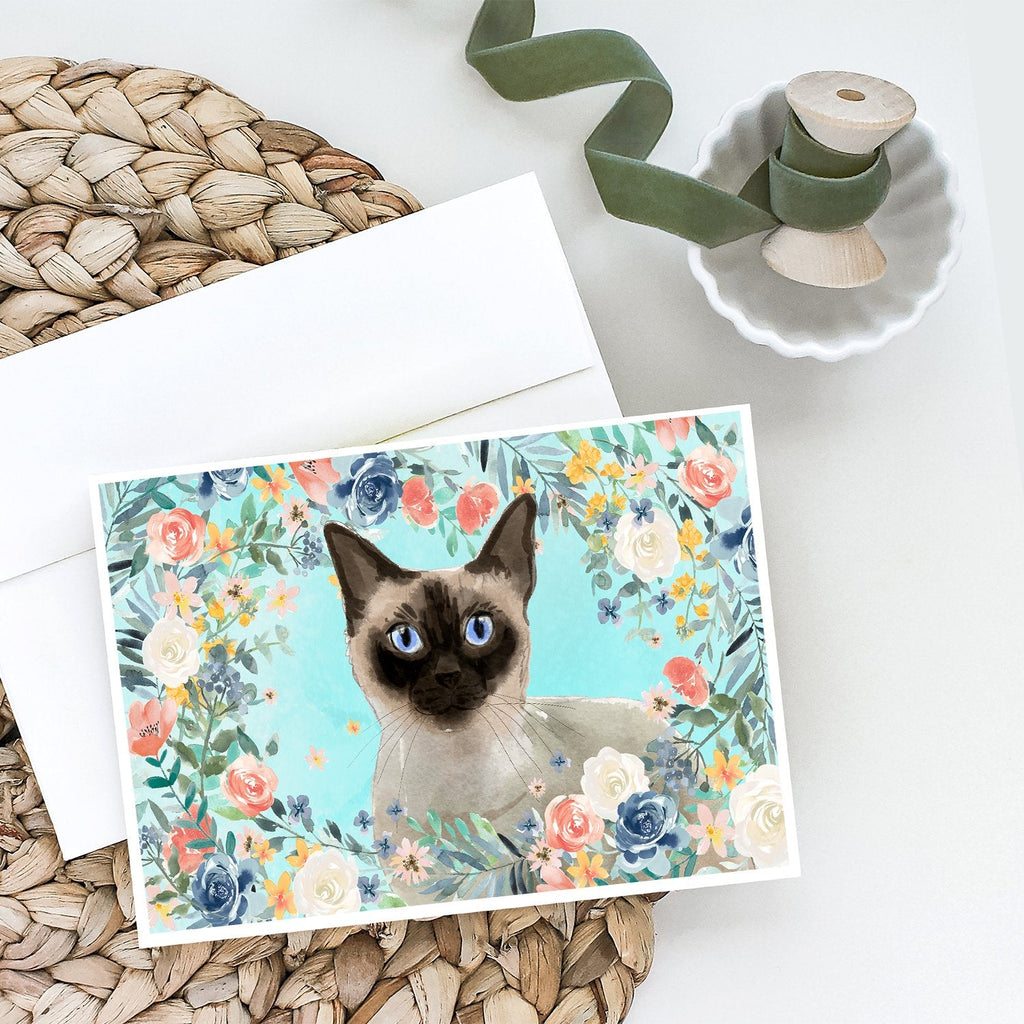 Siamese Spring Flowers Greeting Cards Pack of 8 Blank Cards with Envelopes Whimsical A7 Size 5x7