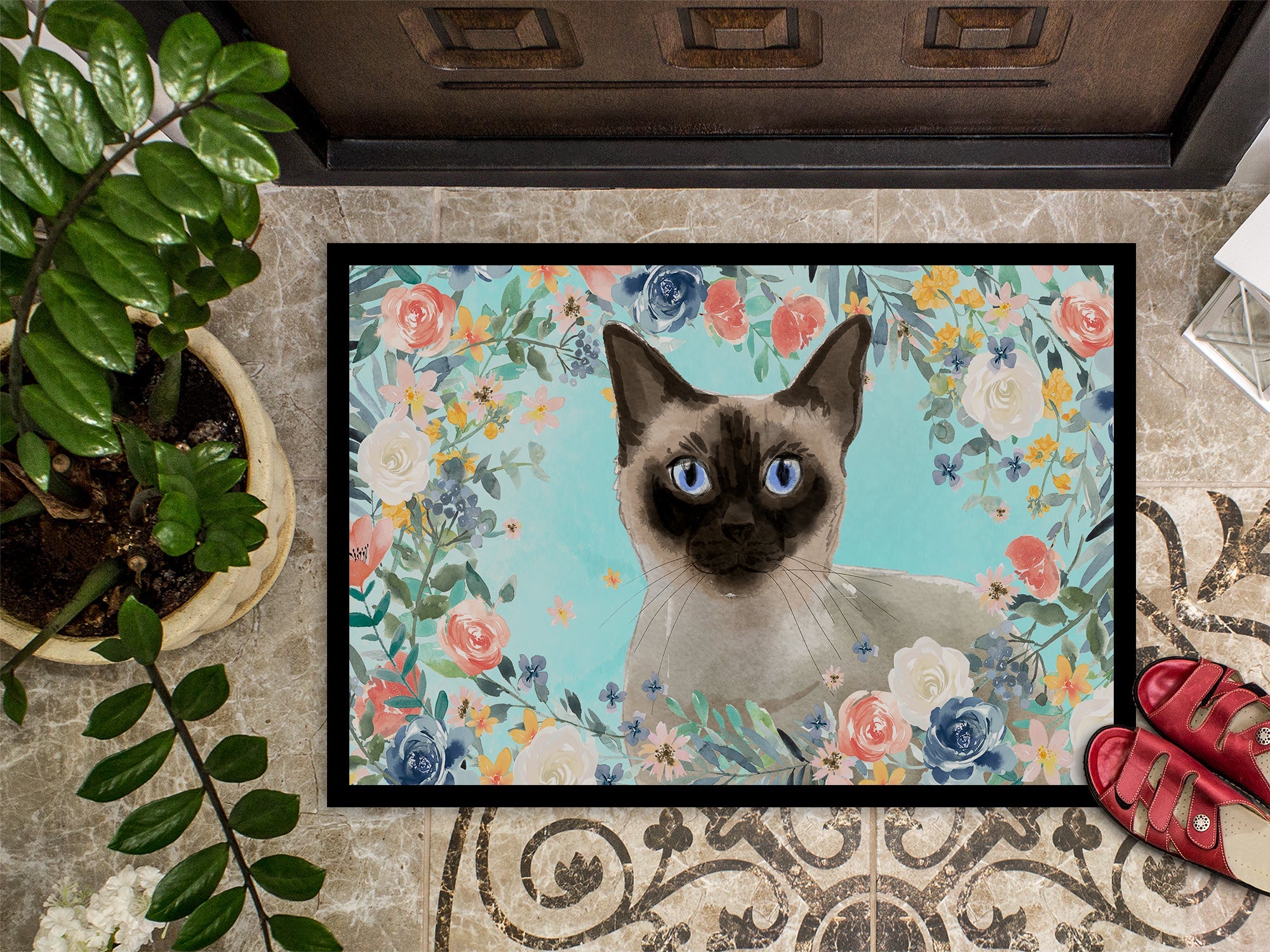 Siamese Spring Flowers Doormat Indoor Outdoor 24H X 36W Front Door Mat Rugs for Entryway, Non Slip Washable Low Pile,