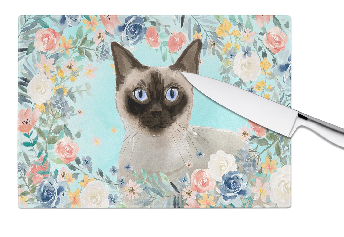 Siamese Spring Flowers Cutting Board Tempered Glass Kitchen Cutting Surface, Heat Resistant Chopping, Non-Slip Feet, Food Prep & Serving