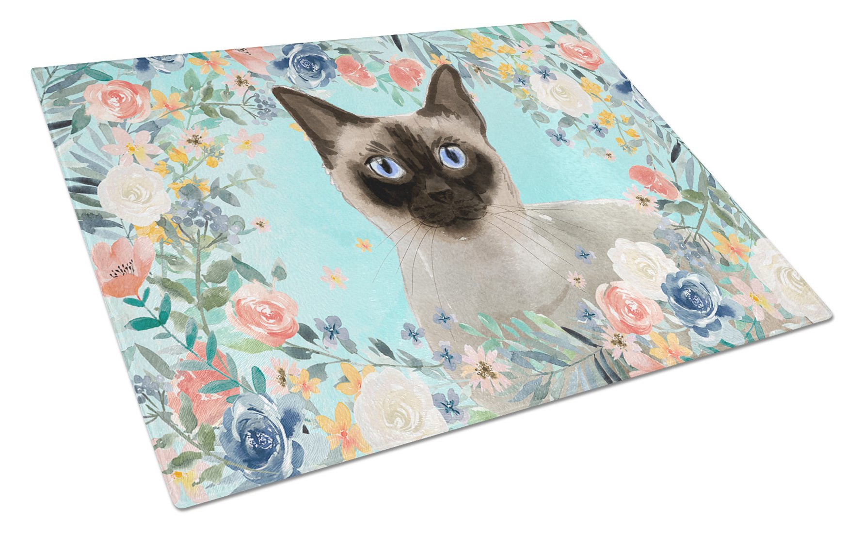 Siamese Spring Flowers Cutting Board Tempered Glass Kitchen Cutting Surface, Heat Resistant Chopping, Non-Slip Feet, Food Prep & Serving