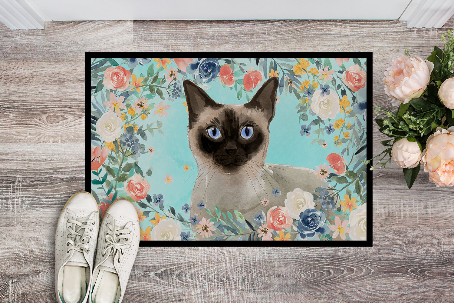 Siamese Spring Flowers Doormat Indoor Outdoor 18H X 27W Front Door Mat Rugs for Entryway, Non Slip Washable