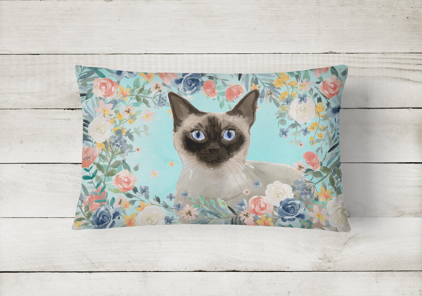 Siamese Spring Flowers Decorative Throw Pillow 12x16 Indoor Outdoor Accent Cushion, Fabric Cover with Insert for Sofa, Bed, Porch & Living Room