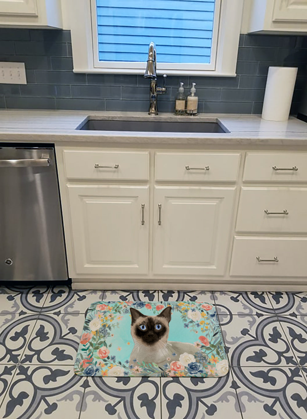 Siamese Spring Flowers Memory Foam Kitchen Mat Machine Washable Anti-Fatigue Cushion Comfort Bath or Kitchen Rug