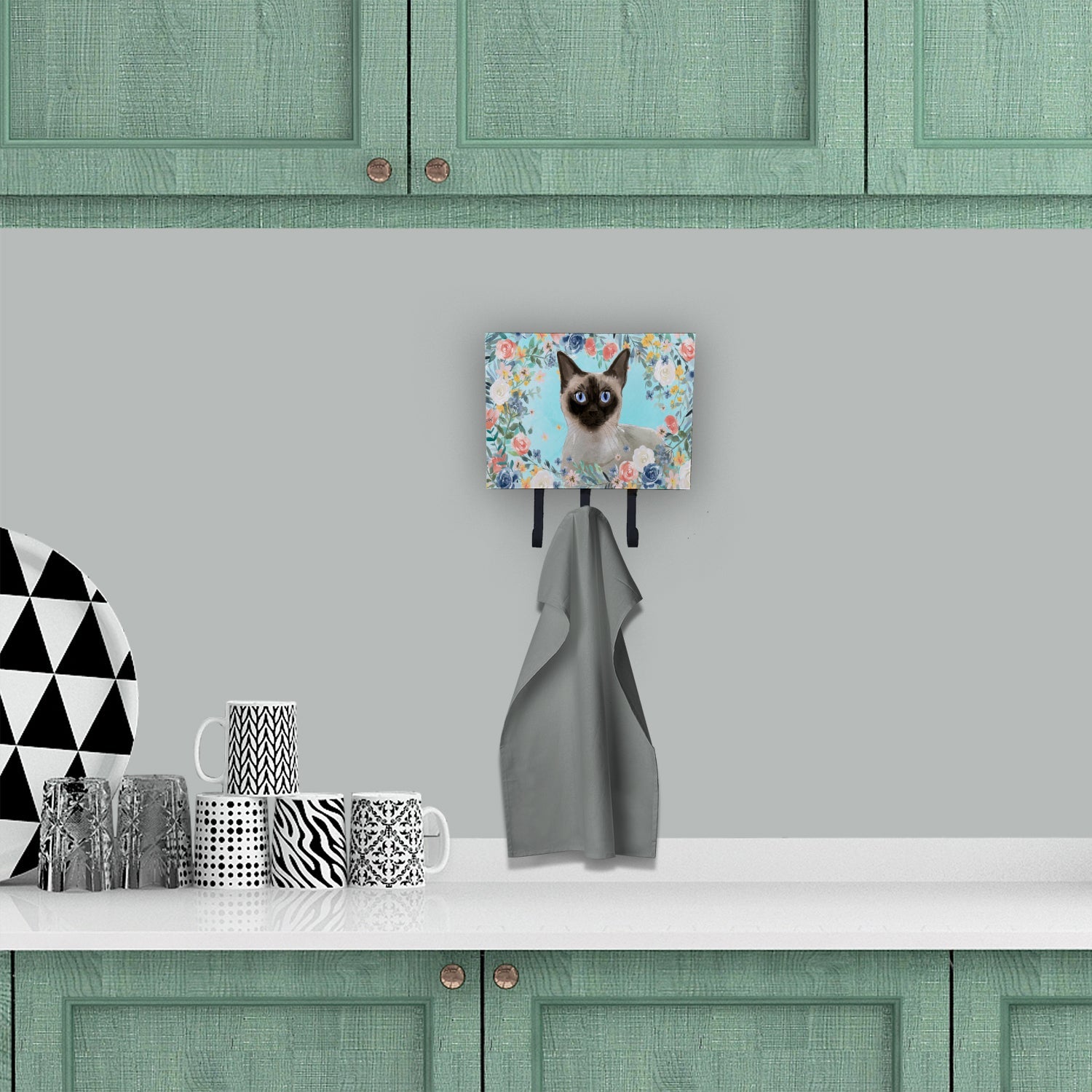 Siamese Spring Flowers Leash or Key Holder Wall Hooks, Coat Rack Wall Mount, for Hanging Keys, Towels, Aprons, Leashes