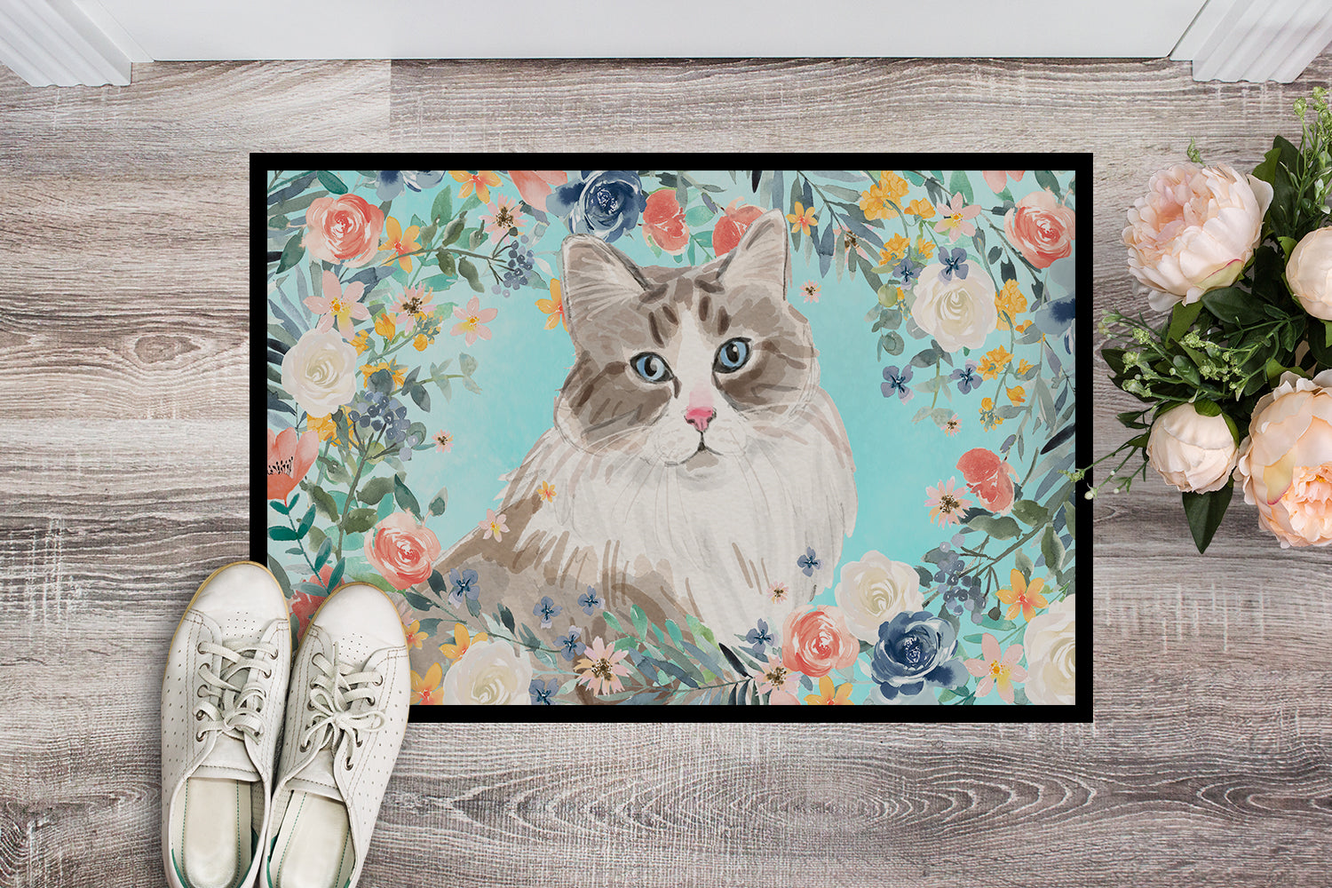 Siberian Spring Flowers Doormat Indoor Outdoor 24H X 36W Front Door Mat Rugs for Entryway, Non Slip Washable Low Pile,