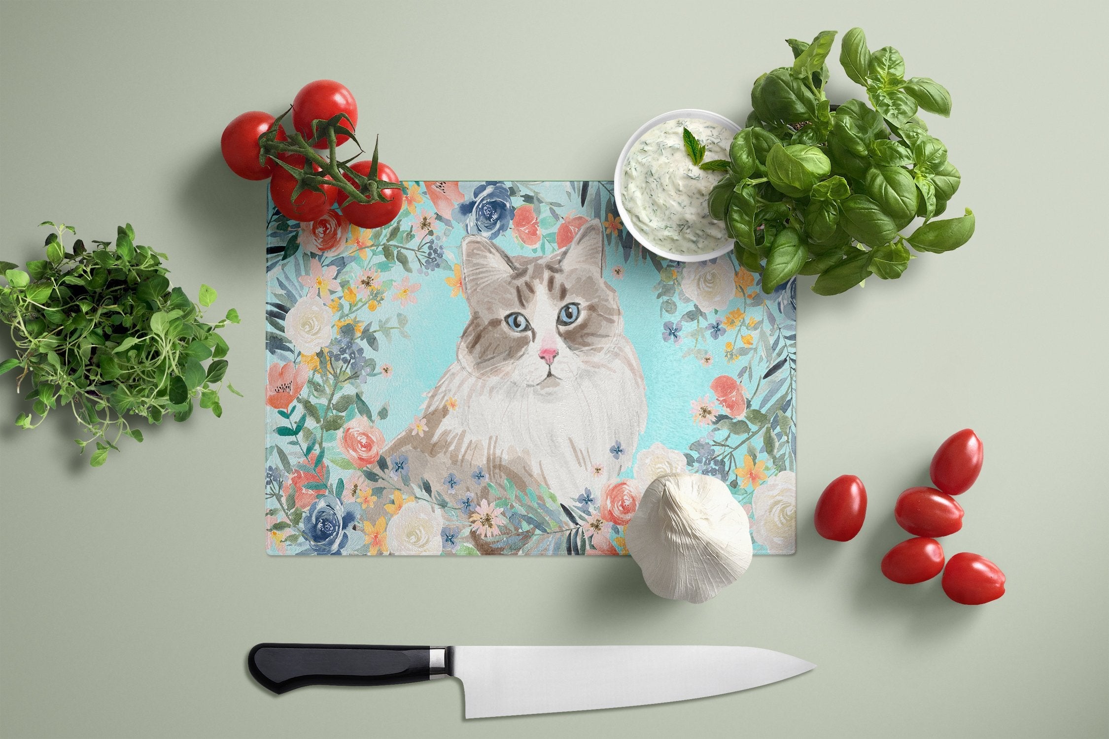 Siberian Spring Flowers Cutting Board Tempered Glass Kitchen Cutting Surface, Heat Resistant Chopping, Non-Slip Feet, Food Prep & Serving