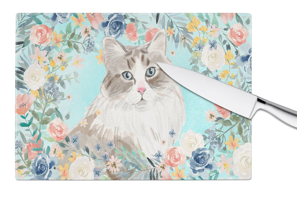 Siberian Spring Flowers Cutting Board Tempered Glass Kitchen Cutting Surface, Heat Resistant Chopping, Non-Slip Feet, Food Prep & Serving