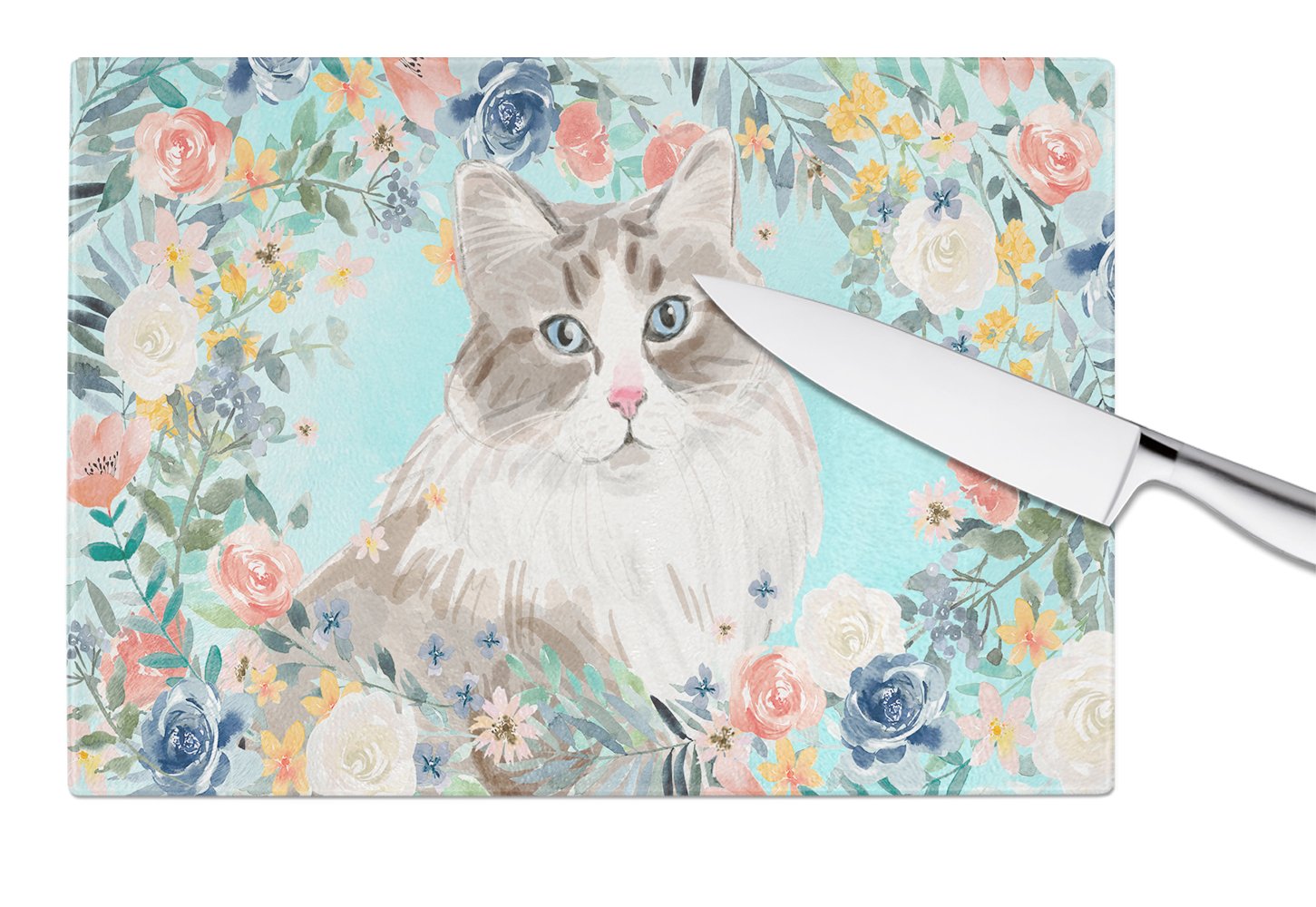 Siberian Spring Flowers Cutting Board Tempered Glass Kitchen Cutting Surface, Heat Resistant Chopping, Non-Slip Feet, Food Prep & Serving