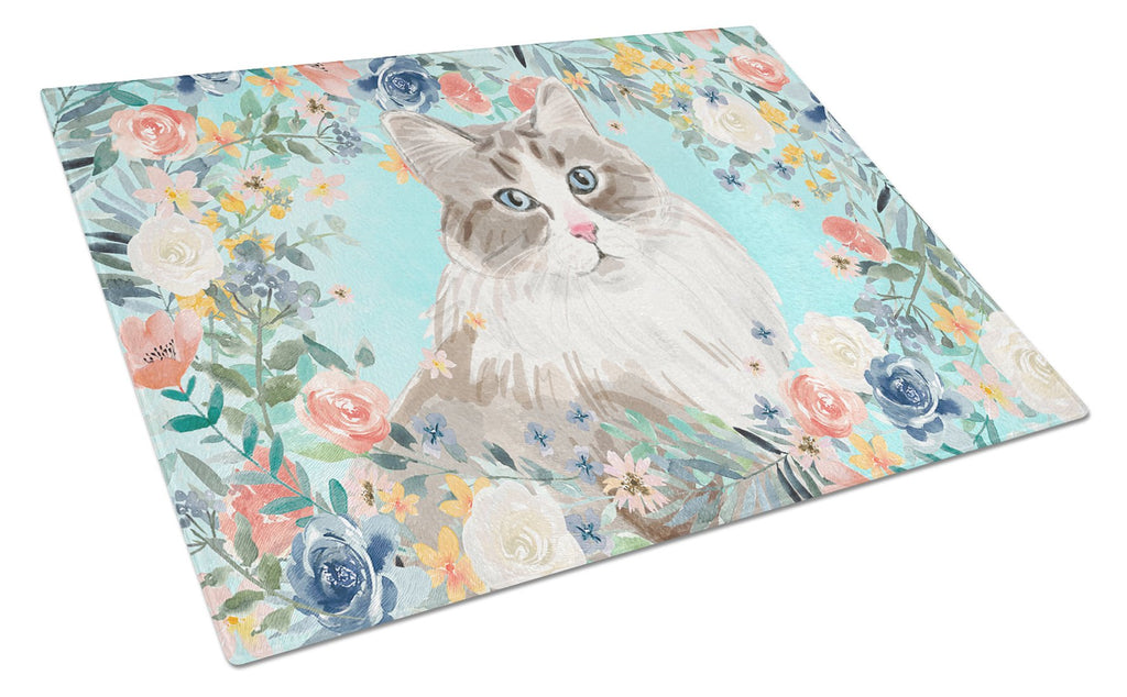 Siberian Spring Flowers Cutting Board Tempered Glass Kitchen Cutting Surface, Heat Resistant Chopping, Non-Slip Feet, Food Prep & Serving