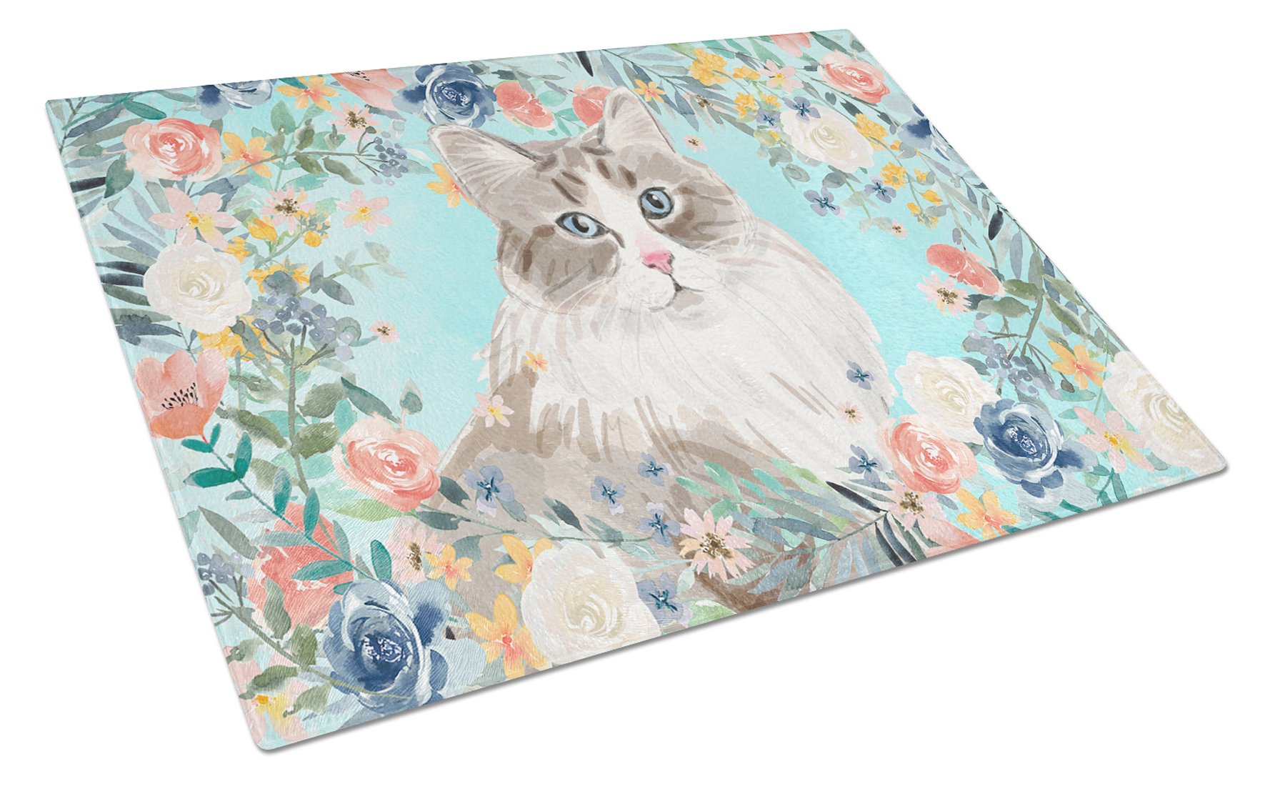 Siberian Spring Flowers Cutting Board Tempered Glass Kitchen Cutting Surface, Heat Resistant Chopping, Non-Slip Feet, Food Prep & Serving