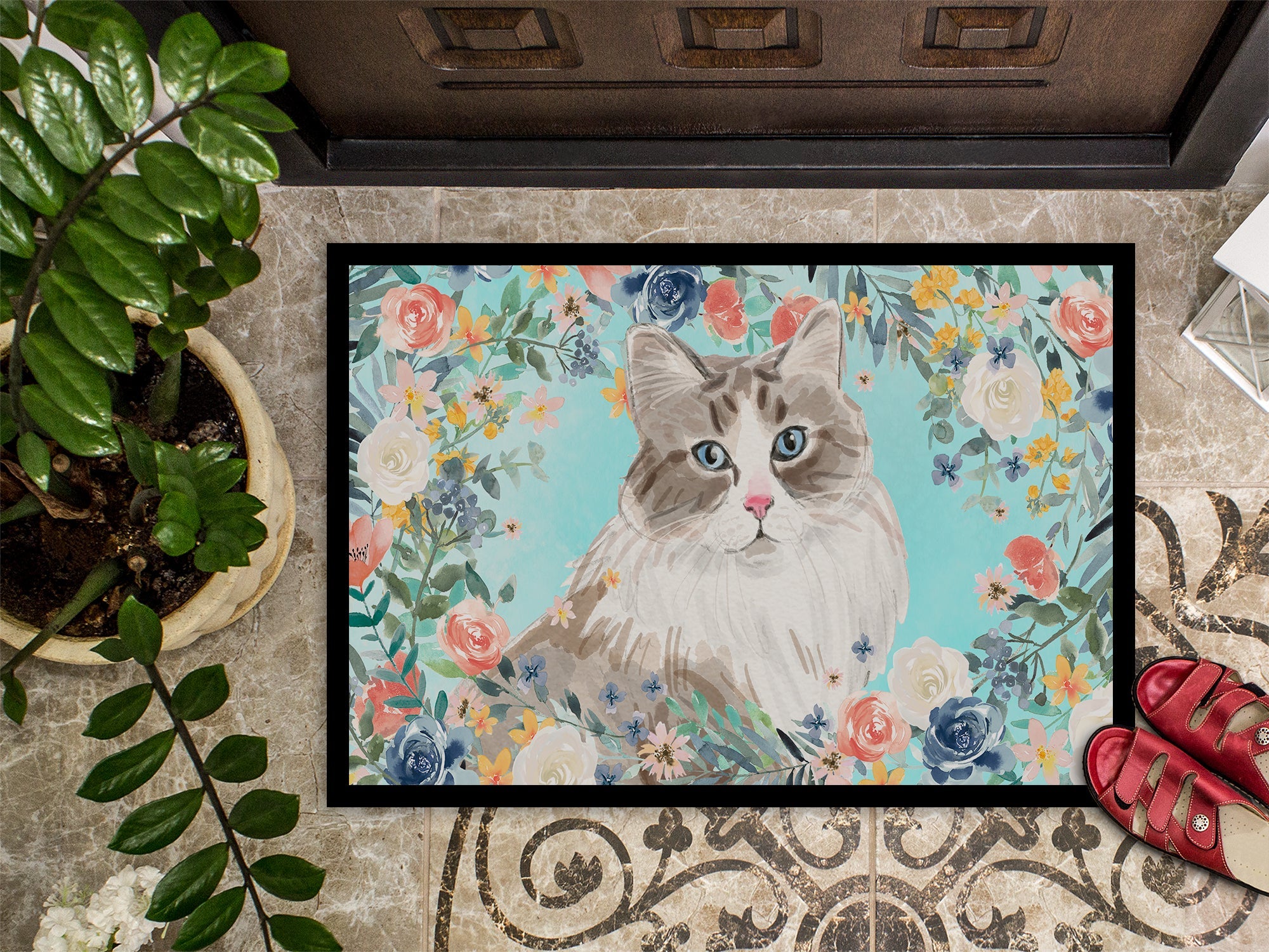 Siberian Spring Flowers Doormat Indoor Outdoor 18H X 27W Front Door Mat Rugs for Entryway, Non Slip Washable