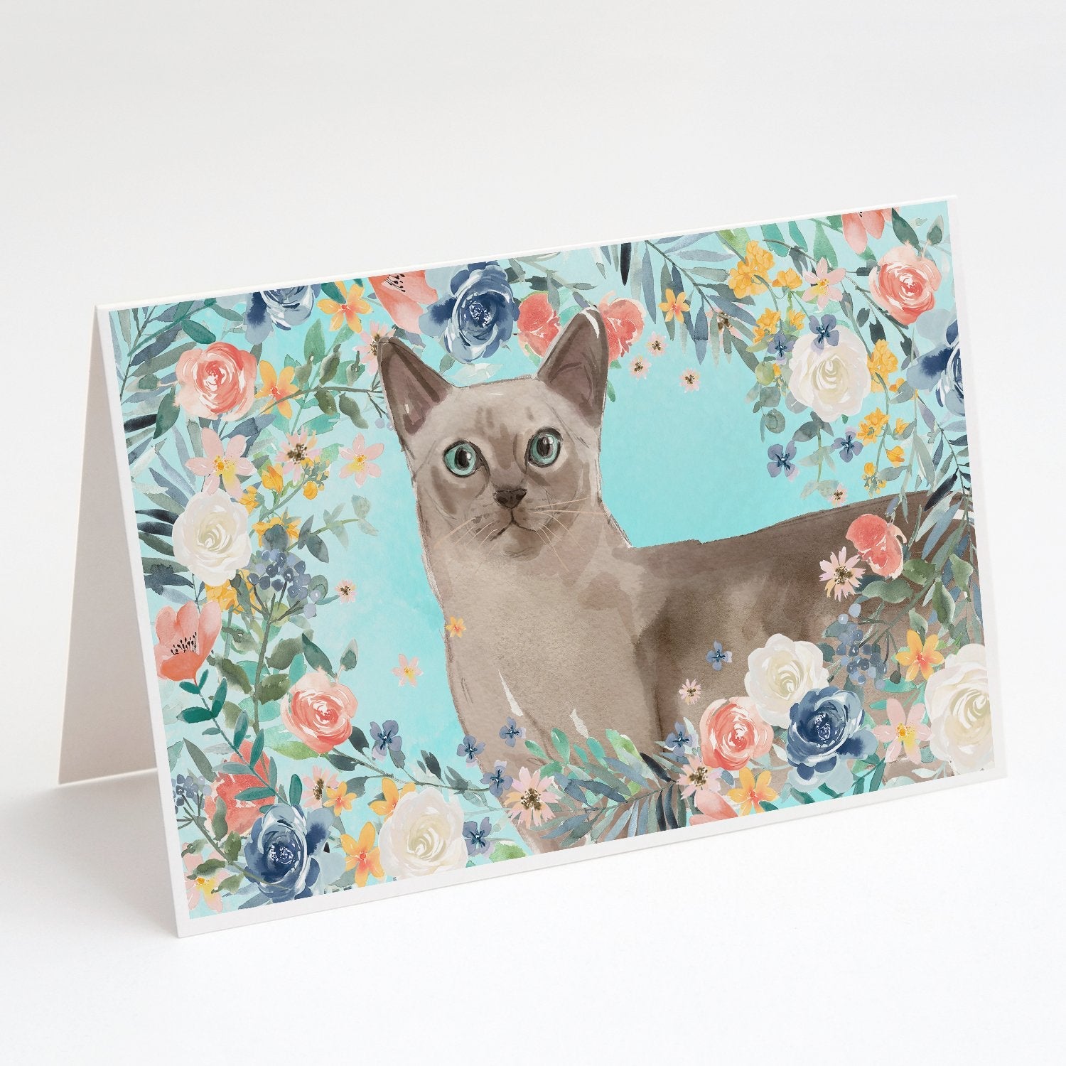 Tonkinese Spring Flowers Greeting Cards Pack of 8 Blank Cards with Envelopes Whimsical A7 Size 5x7
