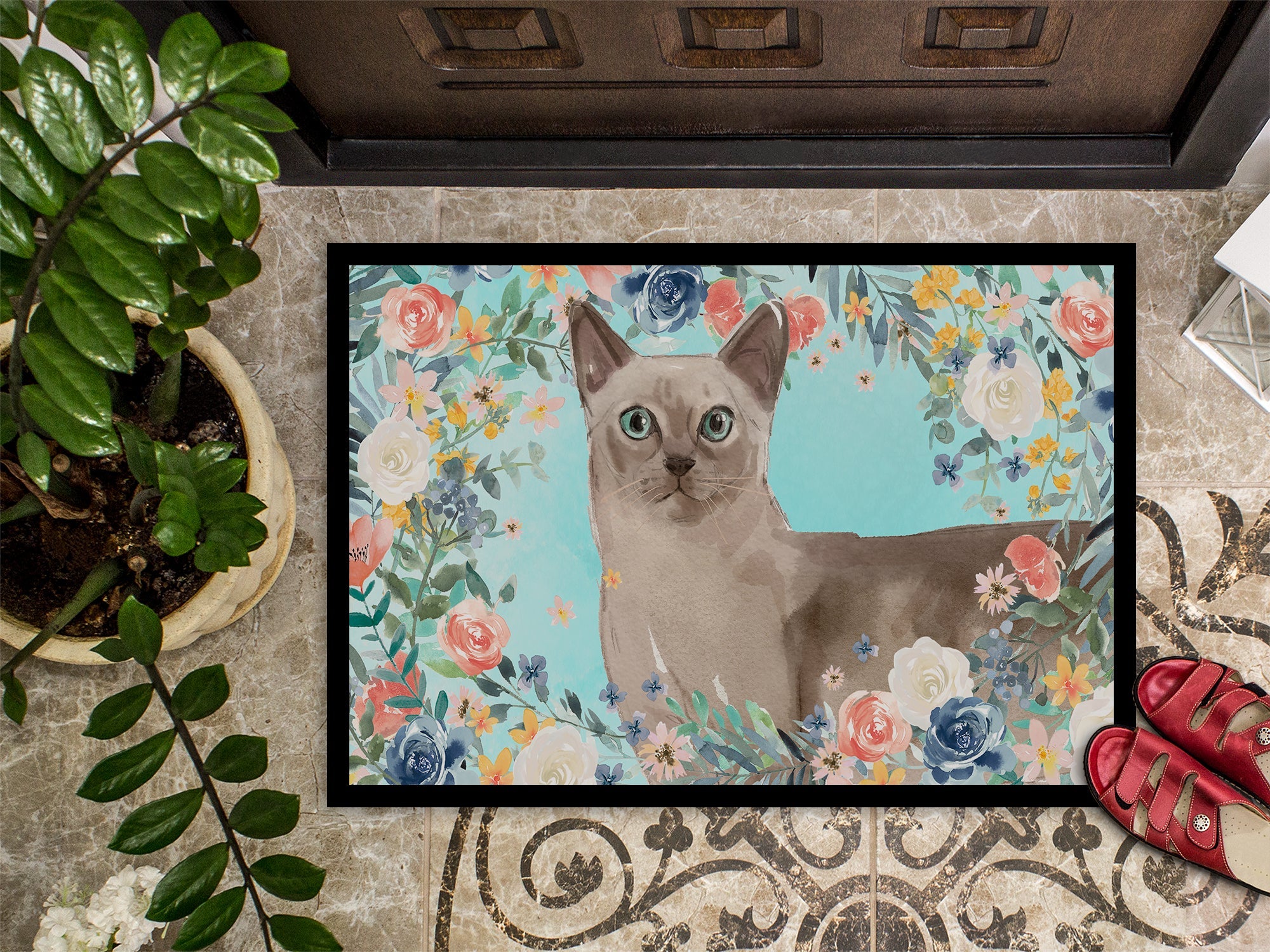 Tonkinese Spring Flowers Doormat Indoor Outdoor 24H X 36W Front Door Mat Rugs for Entryway, Non Slip Washable Low Pile,
