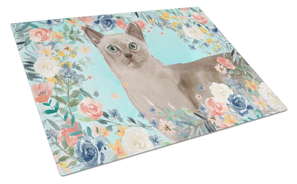 Tonkinese Spring Flowers Cutting Board Tempered Glass Kitchen Cutting Surface, Heat Resistant Chopping, Non-Slip Feet, Food Prep & Serving