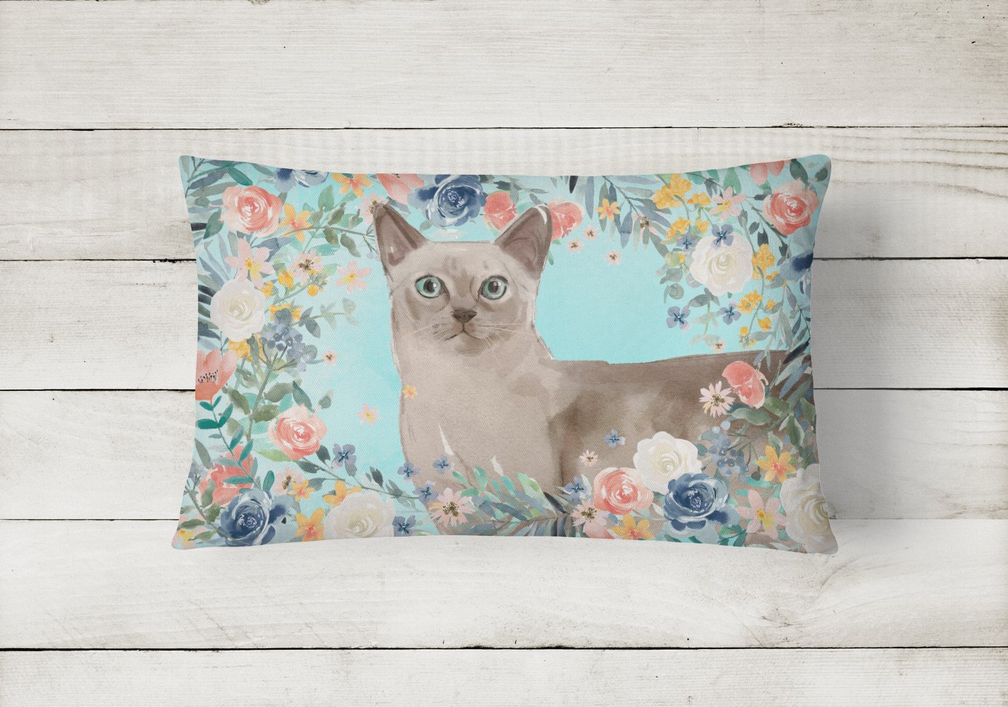 Tonkinese Spring Flowers Decorative Throw Pillow 12x16 Indoor Outdoor Accent Cushion, Fabric Cover with Insert for Sofa, Bed, Porch & Living Room