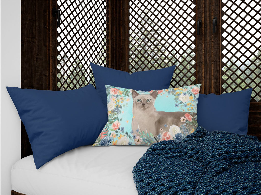 Tonkinese Spring Flowers Decorative Throw Pillow 12x16 Indoor Outdoor Accent Cushion, Fabric Cover with Insert for Sofa, Bed, Porch & Living Room