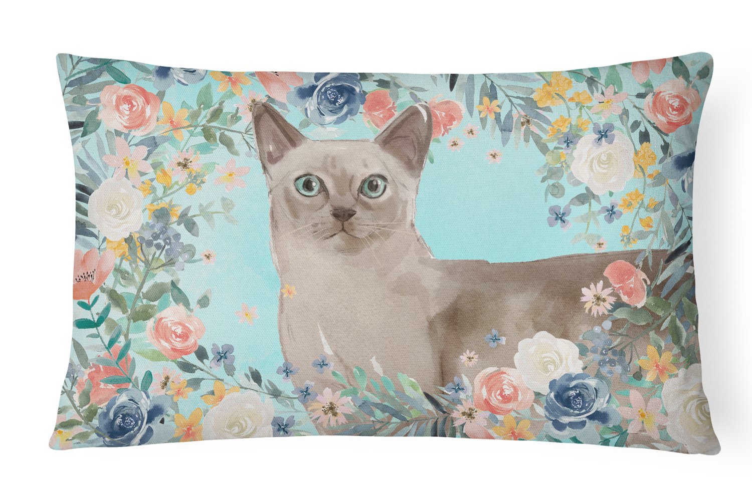Tonkinese Spring Flowers Decorative Throw Pillow 12x16 Indoor Outdoor Accent Cushion, Fabric Cover with Insert for Sofa, Bed, Porch & Living Room