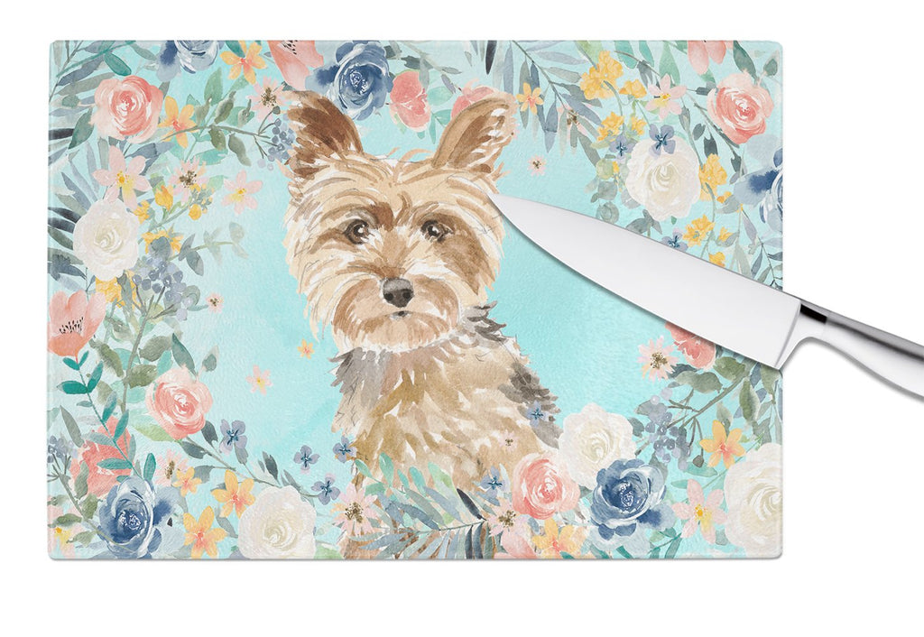 Yorkie Cutting Board Tempered Glass Kitchen Cutting Surface, Heat Resistant Chopping, Non-Slip Feet, Food Prep & Serving