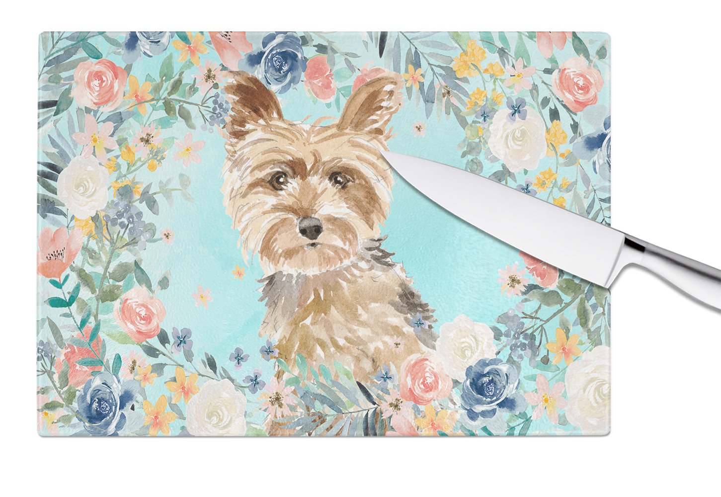 Yorkie Cutting Board Tempered Glass Kitchen Cutting Surface, Heat Resistant Chopping, Non-Slip Feet, Food Prep & Serving