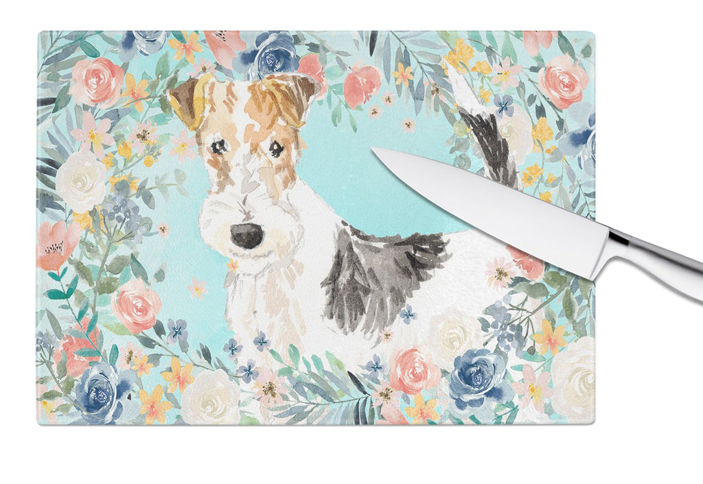 Fox Terrier Cutting Board Tempered Glass Kitchen Cutting Surface, Heat Resistant Chopping, Non-Slip Feet, Food Prep & Serving
