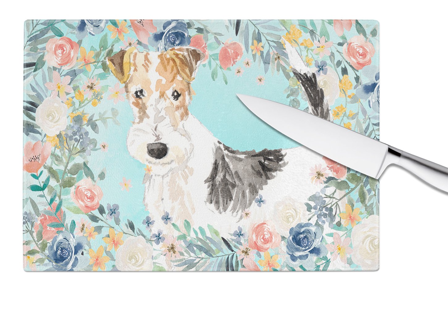Fox Terrier Cutting Board Tempered Glass Kitchen Cutting Surface, Heat Resistant Chopping, Non-Slip Feet, Food Prep & Serving