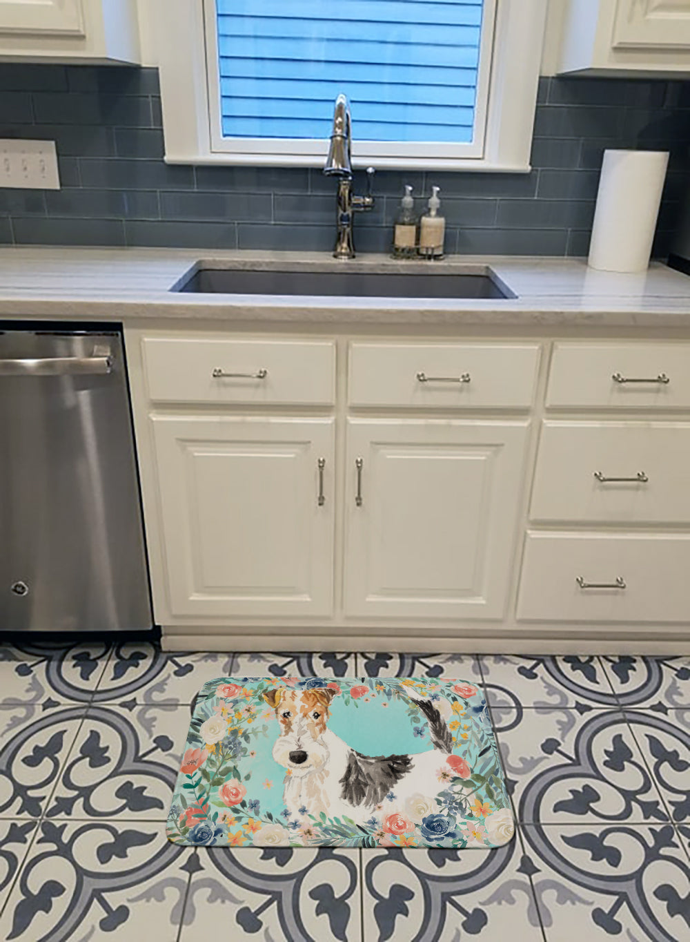 Fox Terrier Memory Foam Kitchen Mat Machine Washable Anti-Fatigue Cushion Comfort Bath or Kitchen Rug