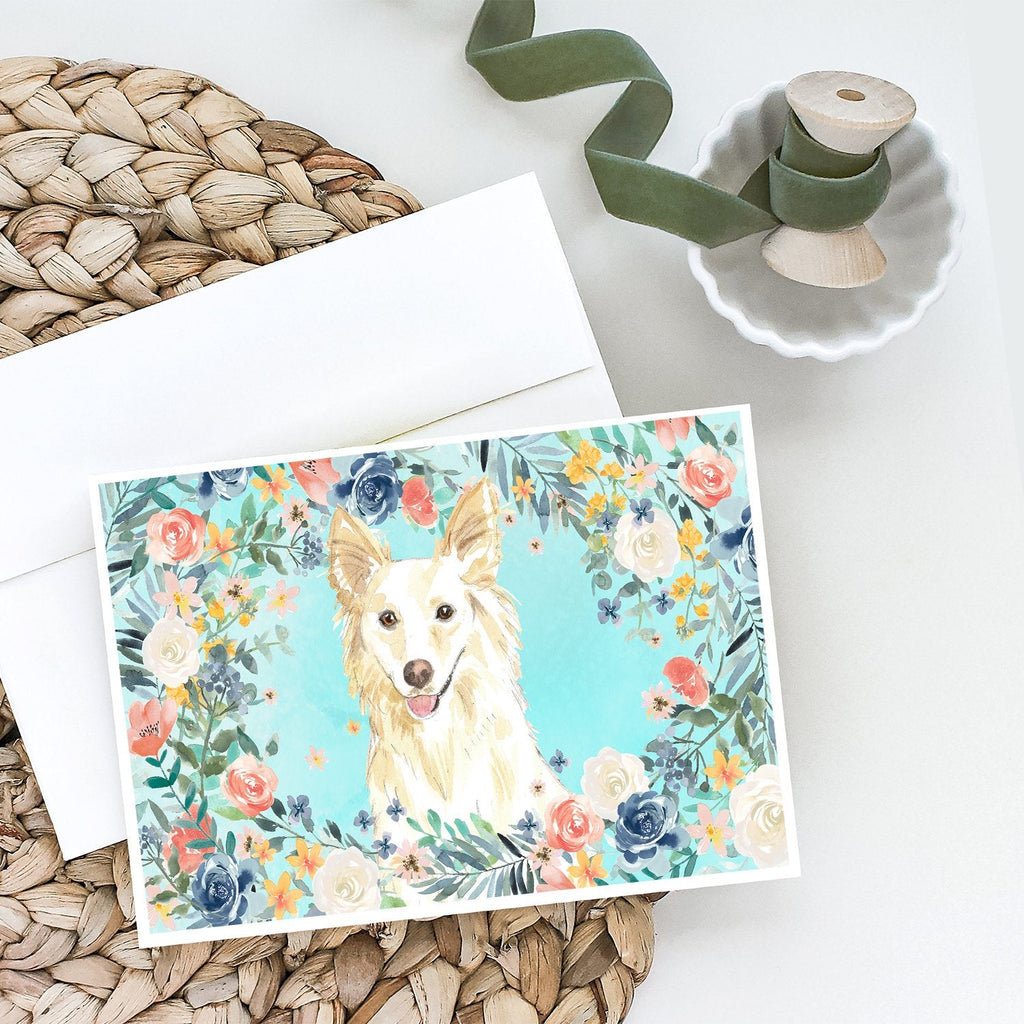 White Collie Greeting Cards Pack of 8 Blank Cards with Envelopes Whimsical A7 Size 5x7