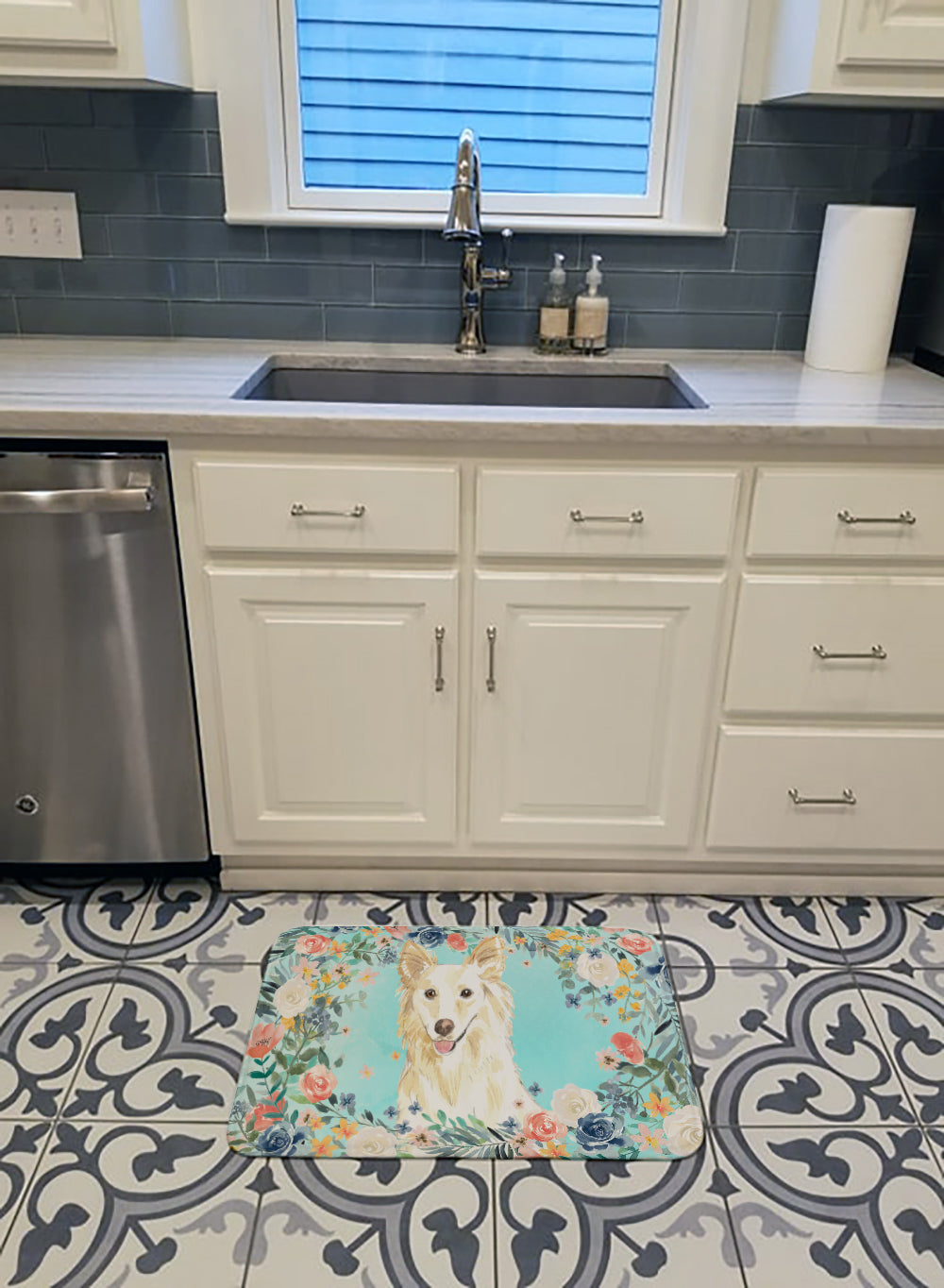 White Collie Memory Foam Kitchen Mat Machine Washable Anti-Fatigue Cushion Comfort Bath or Kitchen Rug
