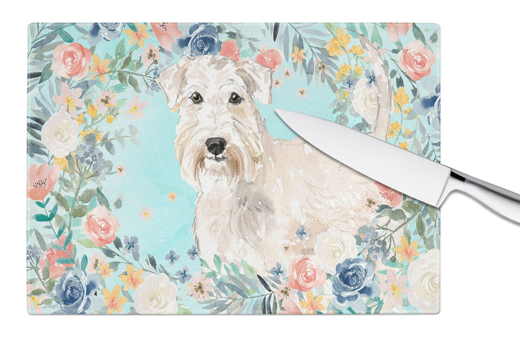 Wheaten Terrier Cutting Board Tempered Glass Kitchen Cutting Surface, Heat Resistant Chopping, Non-Slip Feet, Food Prep & Serving