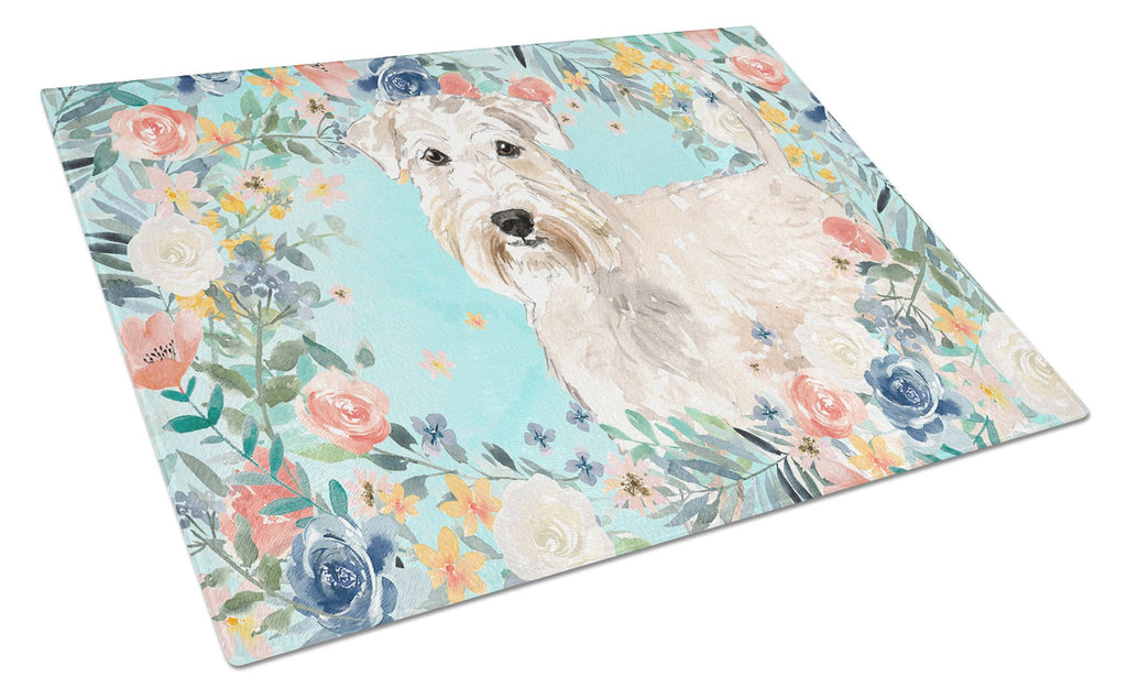 Wheaten Terrier Cutting Board Tempered Glass Kitchen Cutting Surface, Heat Resistant Chopping, Non-Slip Feet, Food Prep & Serving