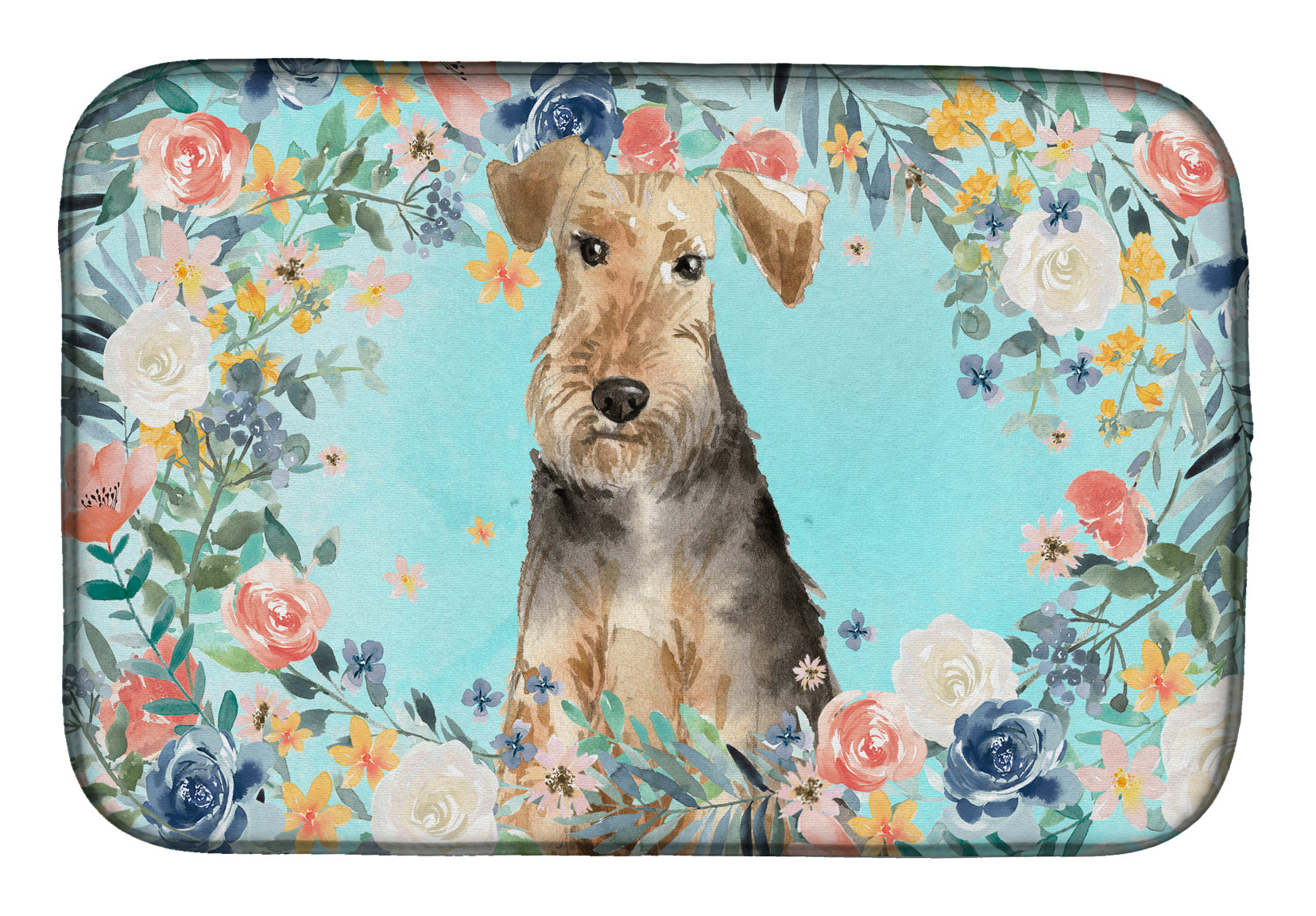 Airedale Terrier Dish Drying Mat Absorbent Dish Drying Mat Pad for Kitchen Counter Dish Drainer Mat for Countertop, 14 x 21", Multicolor