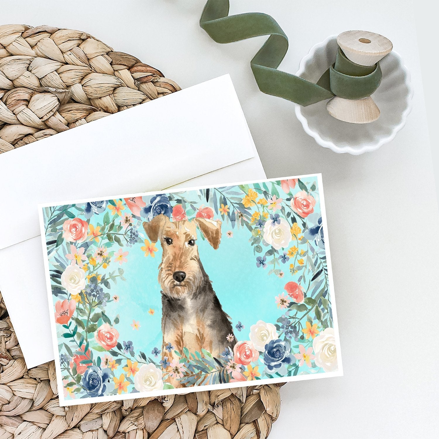 Airedale Terrier Greeting Cards Pack of 8 Blank Cards with Envelopes Whimsical A7 Size 5x7