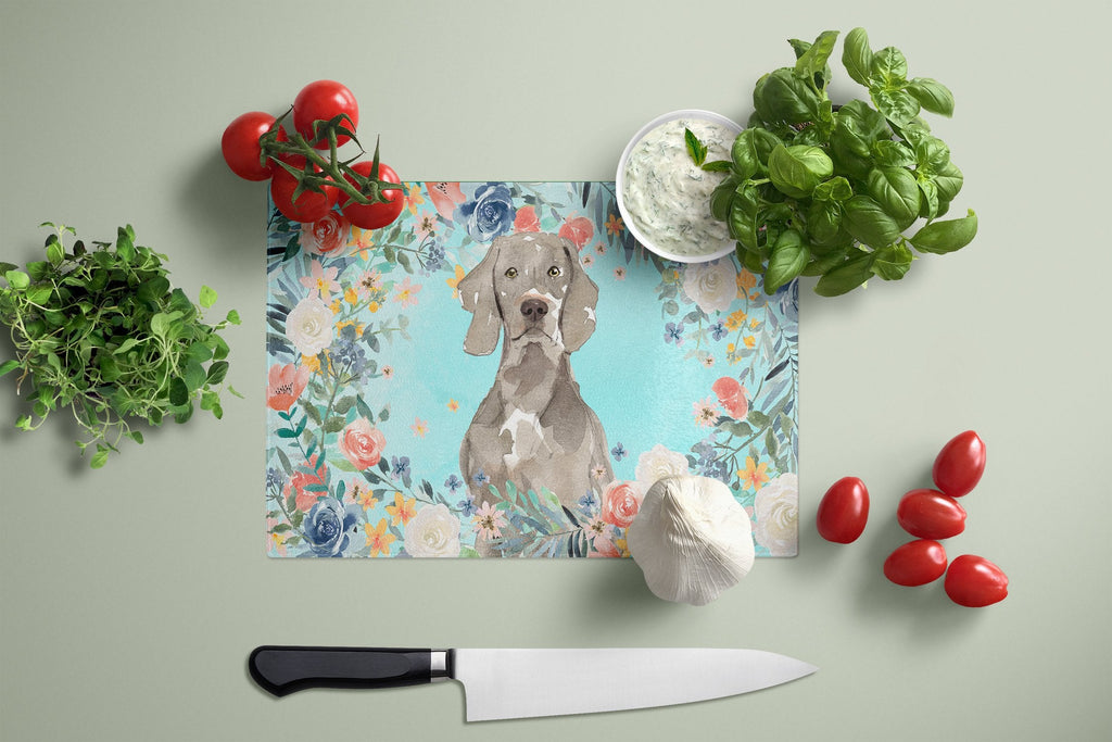 Weimaraner Cutting Board Tempered Glass Kitchen Cutting Surface, Heat Resistant Chopping, Non-Slip Feet, Food Prep & Serving