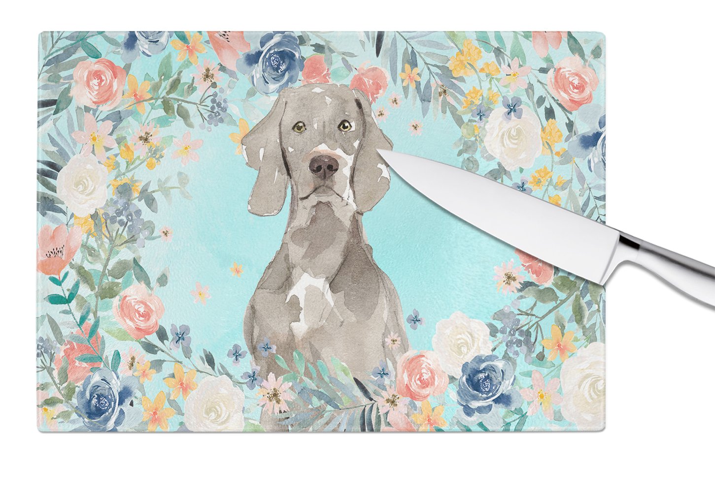 Weimaraner Cutting Board Tempered Glass Kitchen Cutting Surface, Heat Resistant Chopping, Non-Slip Feet, Food Prep & Serving