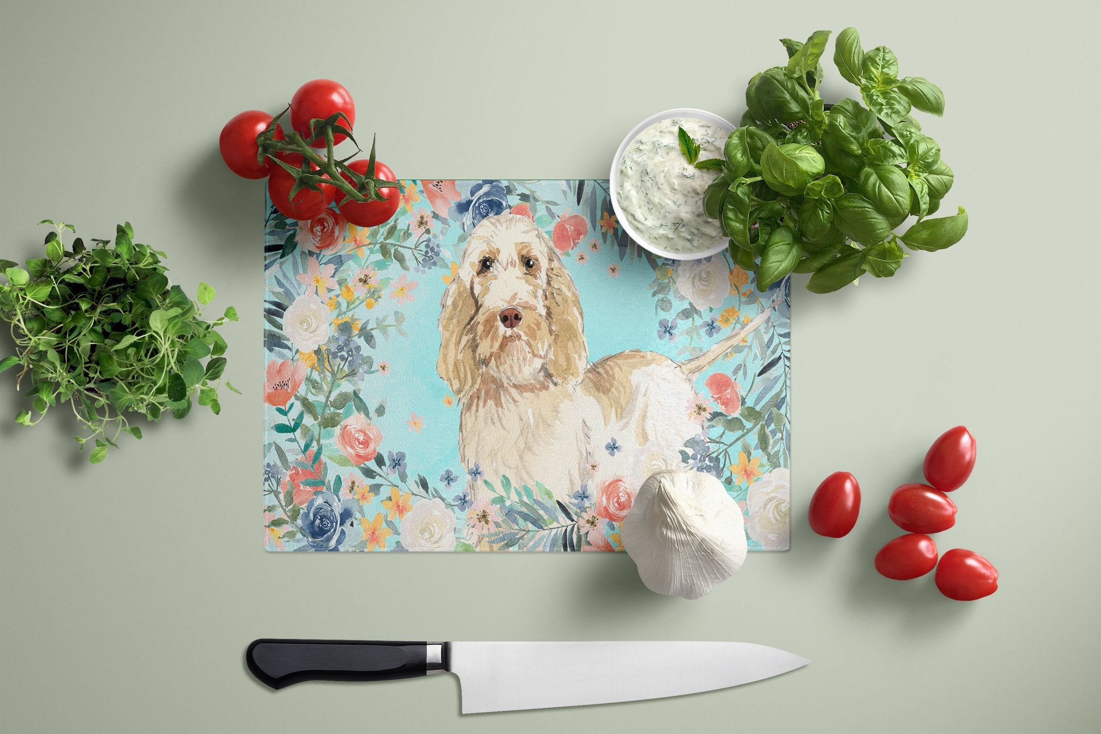 Spinone Italiano Cutting Board Tempered Glass Kitchen Cutting Surface, Heat Resistant Chopping, Non-Slip Feet, Food Prep & Serving