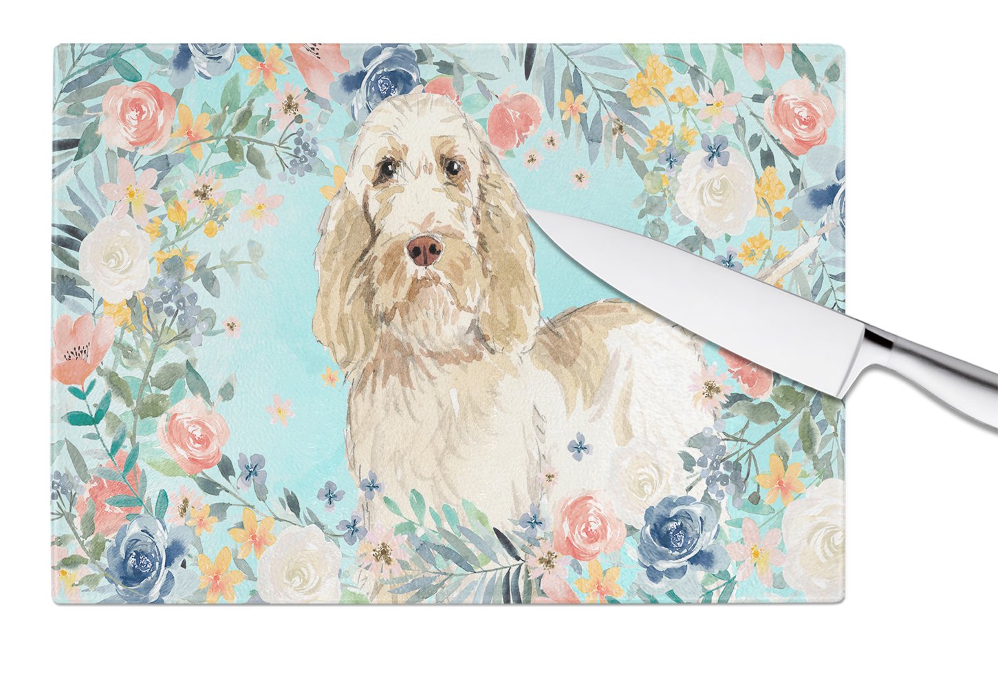 Spinone Italiano Cutting Board Tempered Glass Kitchen Cutting Surface, Heat Resistant Chopping, Non-Slip Feet, Food Prep & Serving