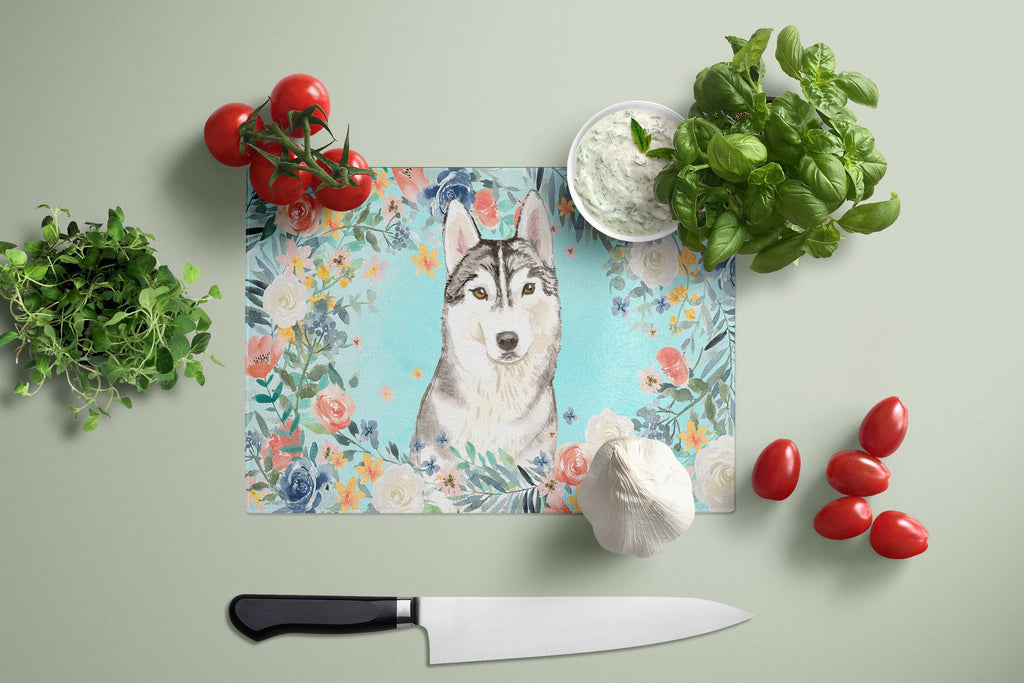 Siberian Husky Cutting Board Tempered Glass Kitchen Cutting Surface, Heat Resistant Chopping, Non-Slip Feet, Food Prep & Serving