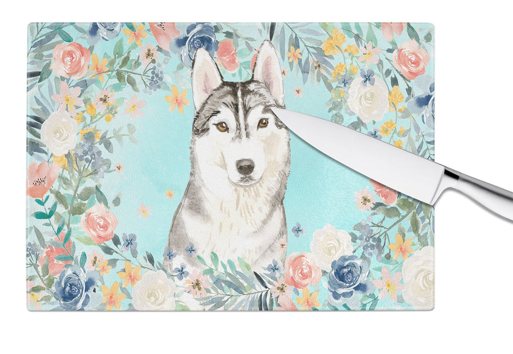 Siberian Husky Cutting Board Tempered Glass Kitchen Cutting Surface, Heat Resistant Chopping, Non-Slip Feet, Food Prep & Serving