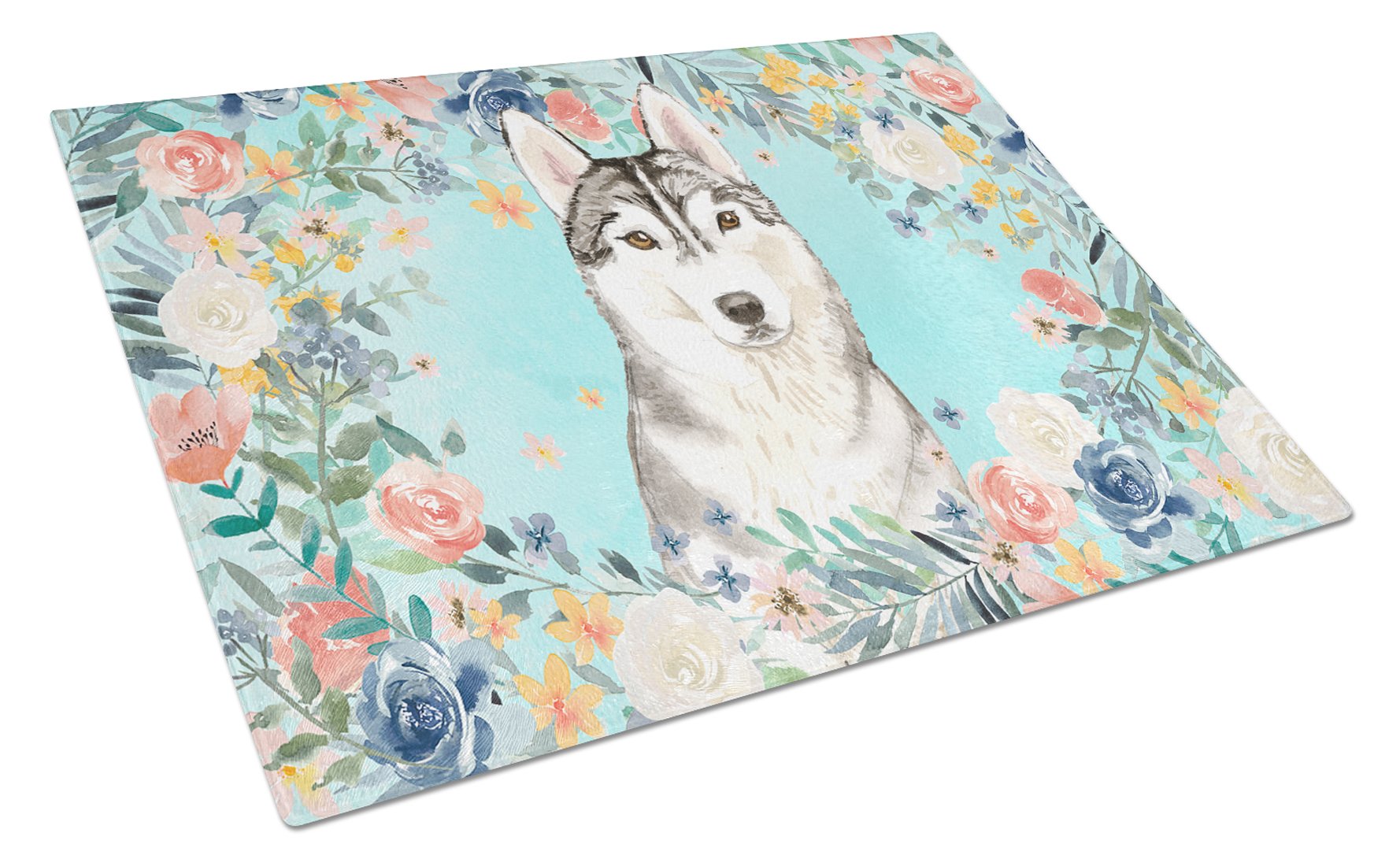 Siberian Husky Cutting Board Tempered Glass Kitchen Cutting Surface, Heat Resistant Chopping, Non-Slip Feet, Food Prep & Serving