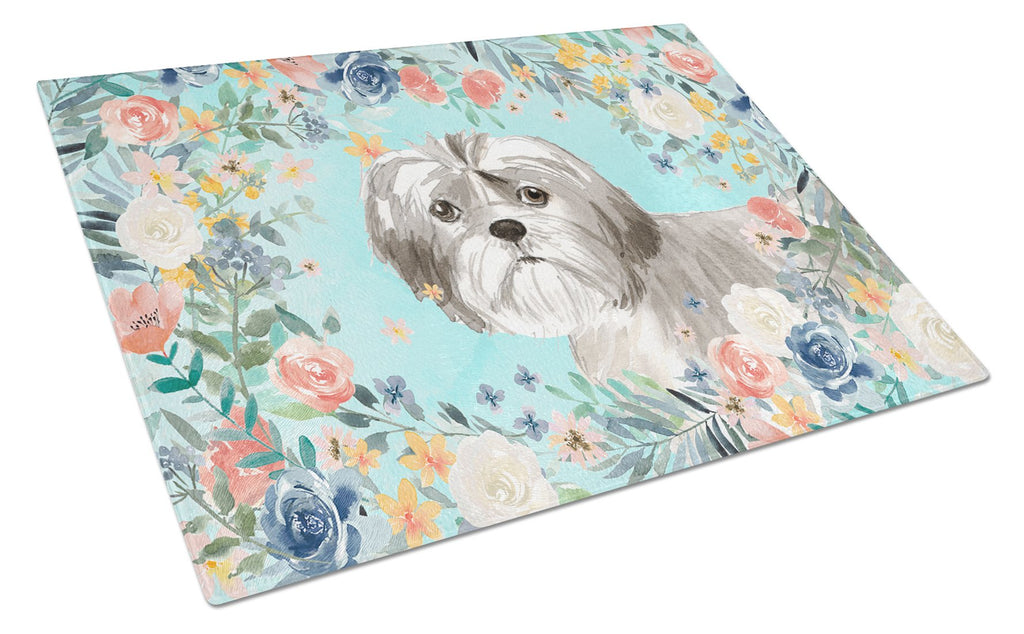 Shih Tzu Puppy Cutting Board Tempered Glass Kitchen Cutting Surface, Heat Resistant Chopping, Non-Slip Feet, Food Prep & Serving
