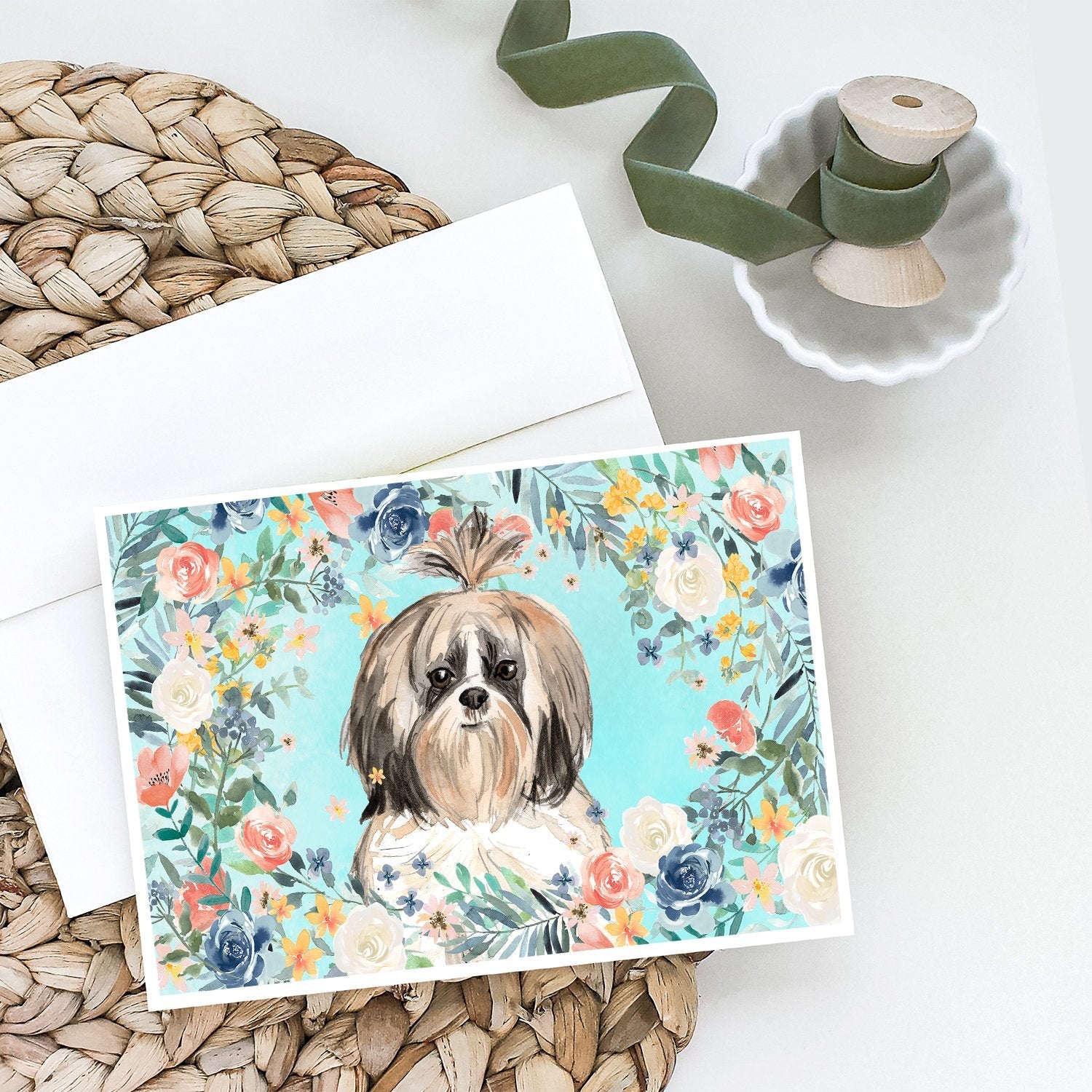 Shih Tzu Greeting Cards Pack of 8 Blank Cards with Envelopes Whimsical A7 Size 5x7