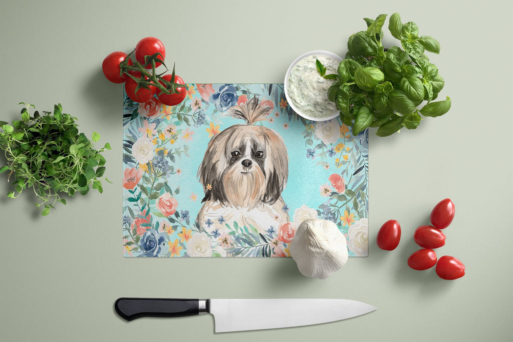 Shih Tzu Cutting Board Tempered Glass Kitchen Cutting Surface, Heat Resistant Chopping, Non-Slip Feet, Food Prep & Serving