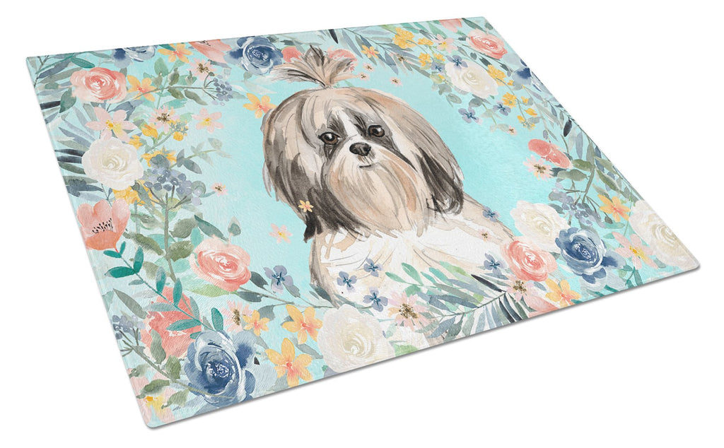 Shih Tzu Cutting Board Tempered Glass Kitchen Cutting Surface, Heat Resistant Chopping, Non-Slip Feet, Food Prep & Serving